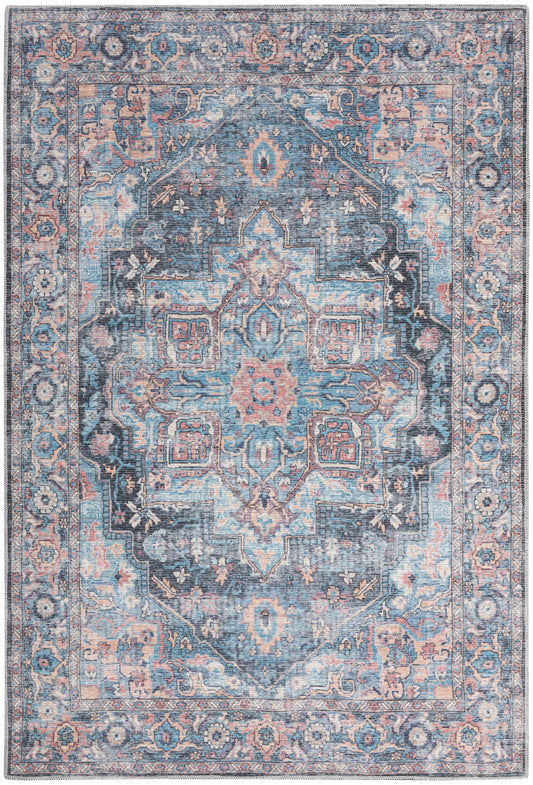 Nicole Curtis Machine Washable Series 1 6' x 9' Light Blue Multi Vintage Indoor Rug