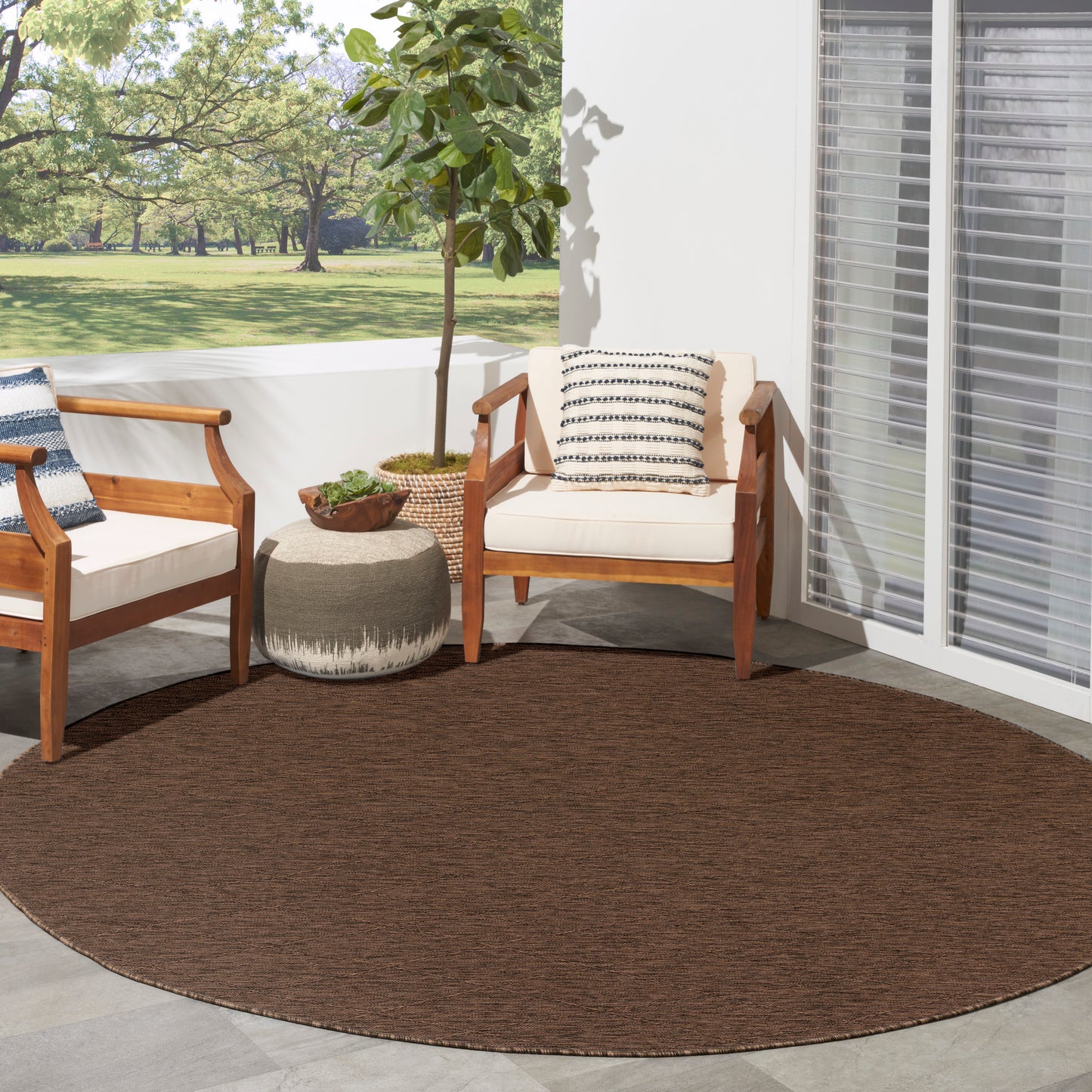 Nourison Washable Solutions 8' x Round Mocha Modern Rug