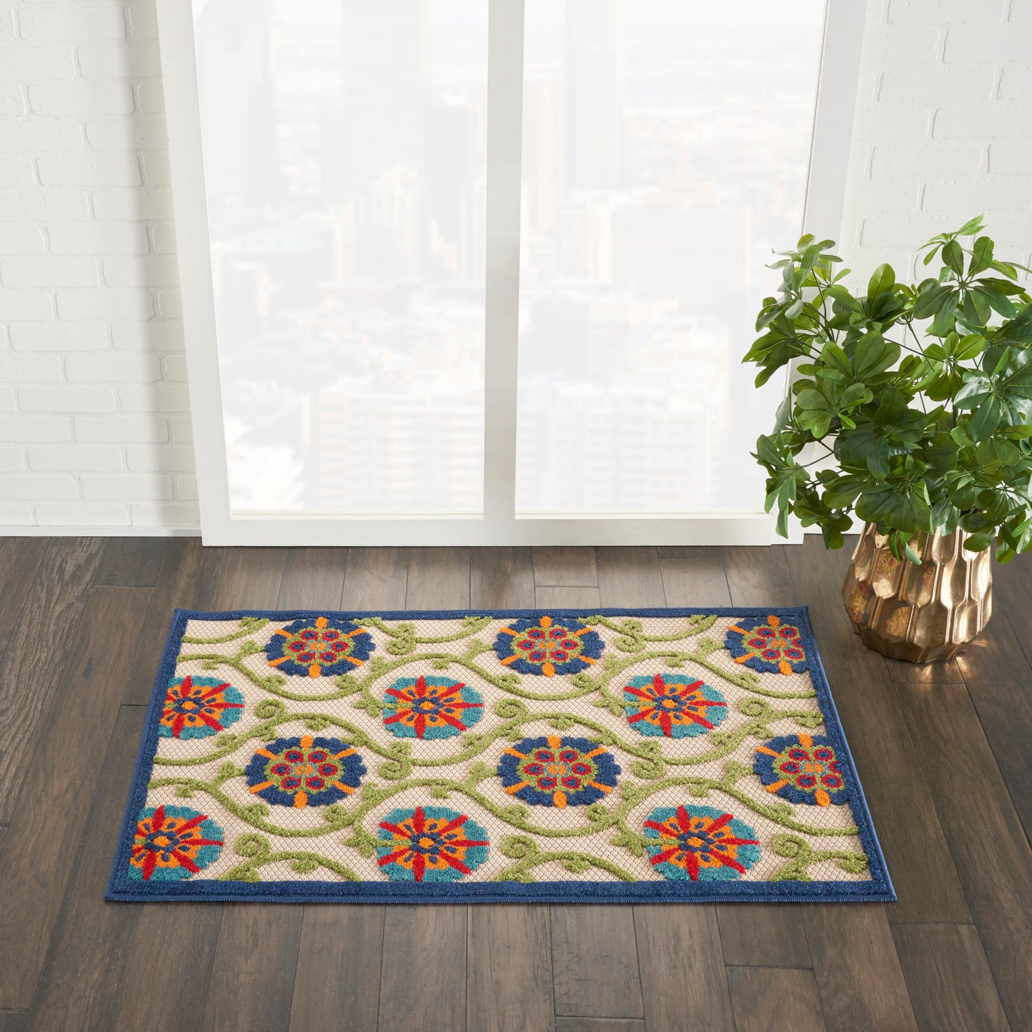 Nourison Aloha 2'8" x 4' Blue Multicolor Contemporary Rug