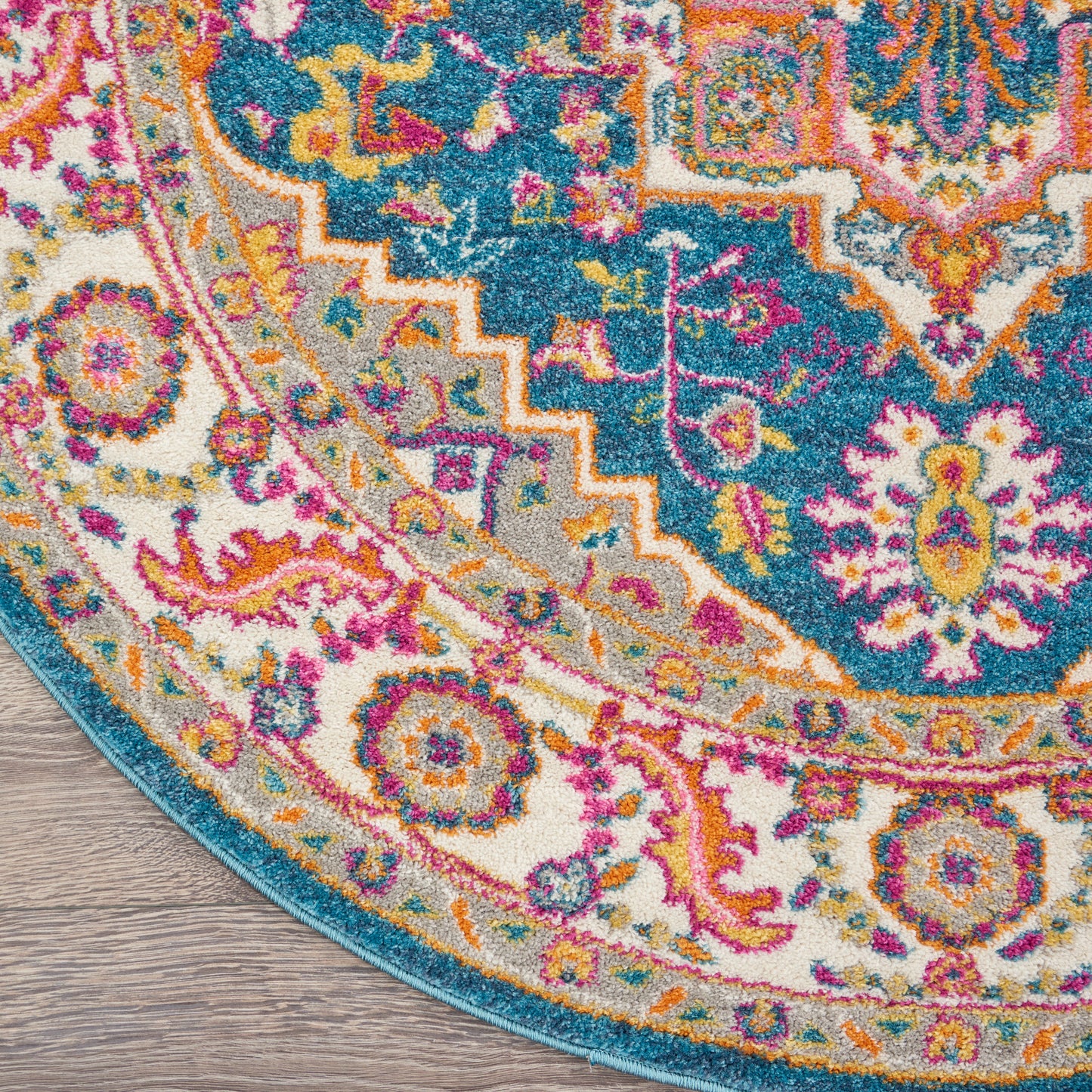 Nourison Passion 5' x Round Teal Multicolor Bohemian Indoor Rug