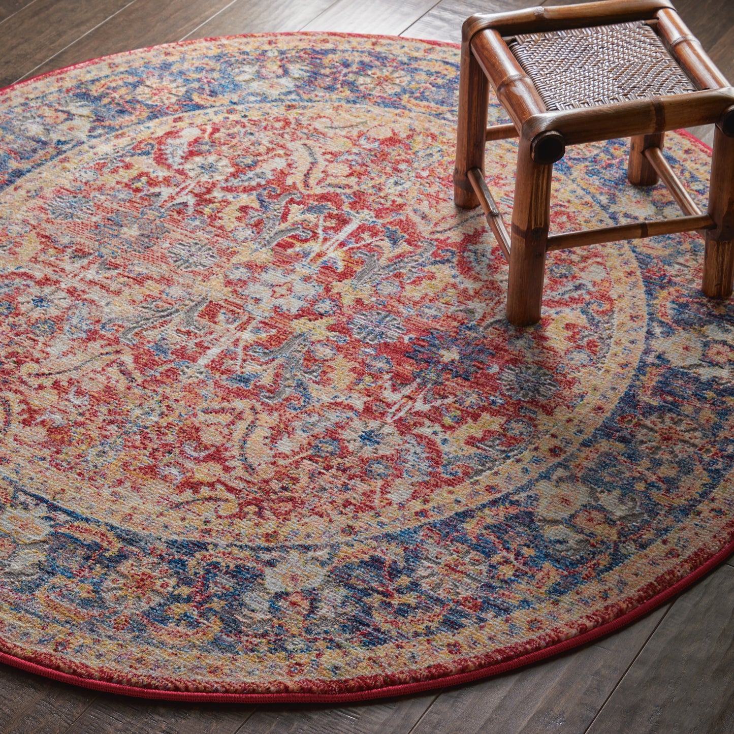 Nourison Ankara Global 4' x Round Red Vintage Indoor Rug