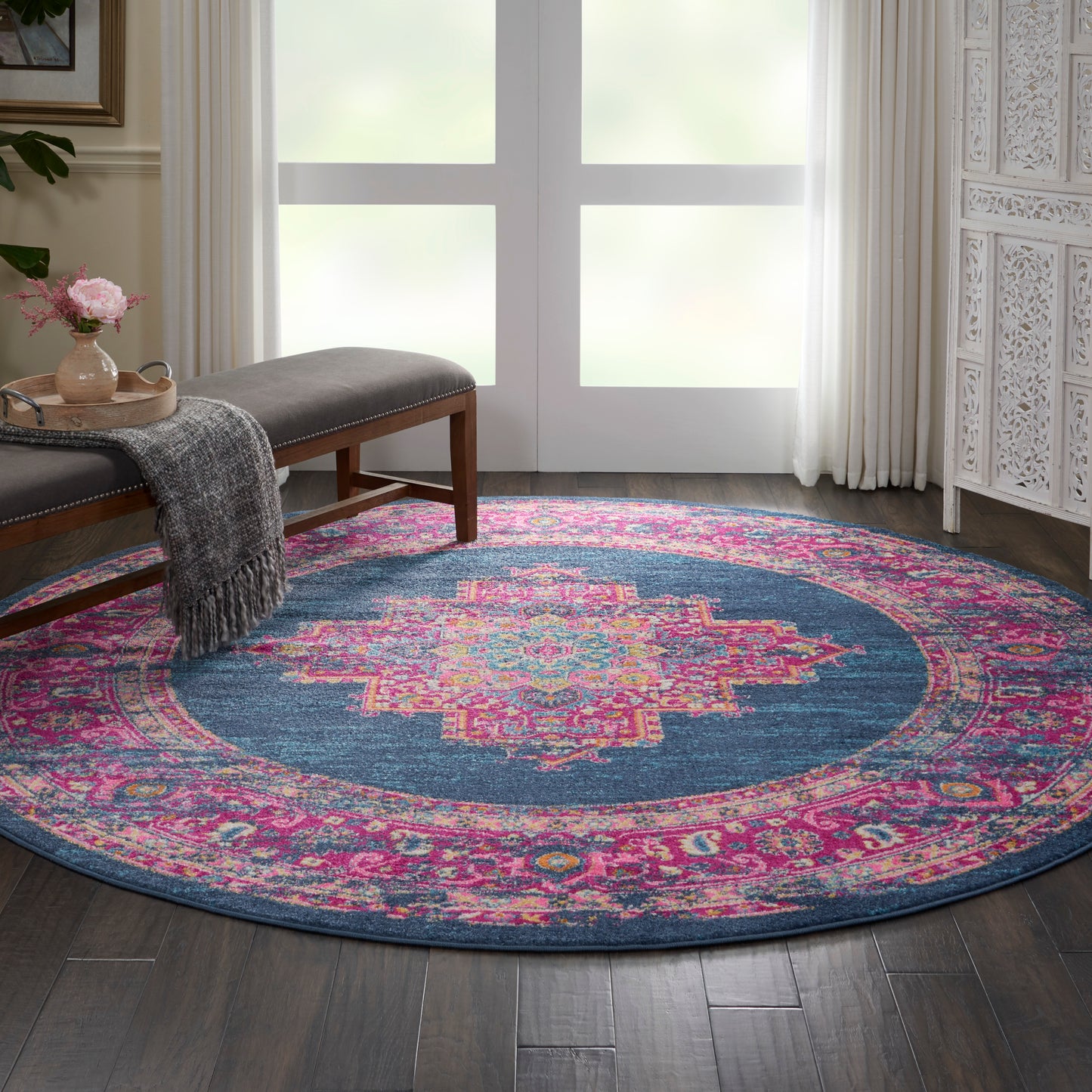 Nourison Passion 8' x Round Blue Bohemian Indoor Rug