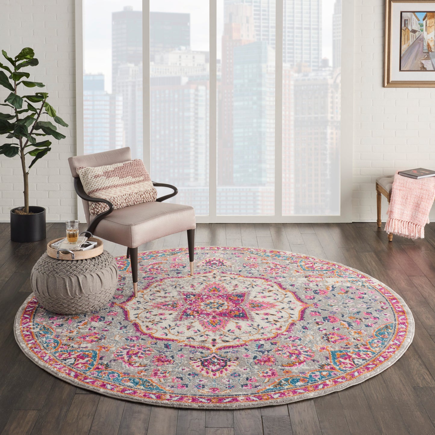 Nourison Passion 8' x Round Grey/Multi Transitional Indoor Rug