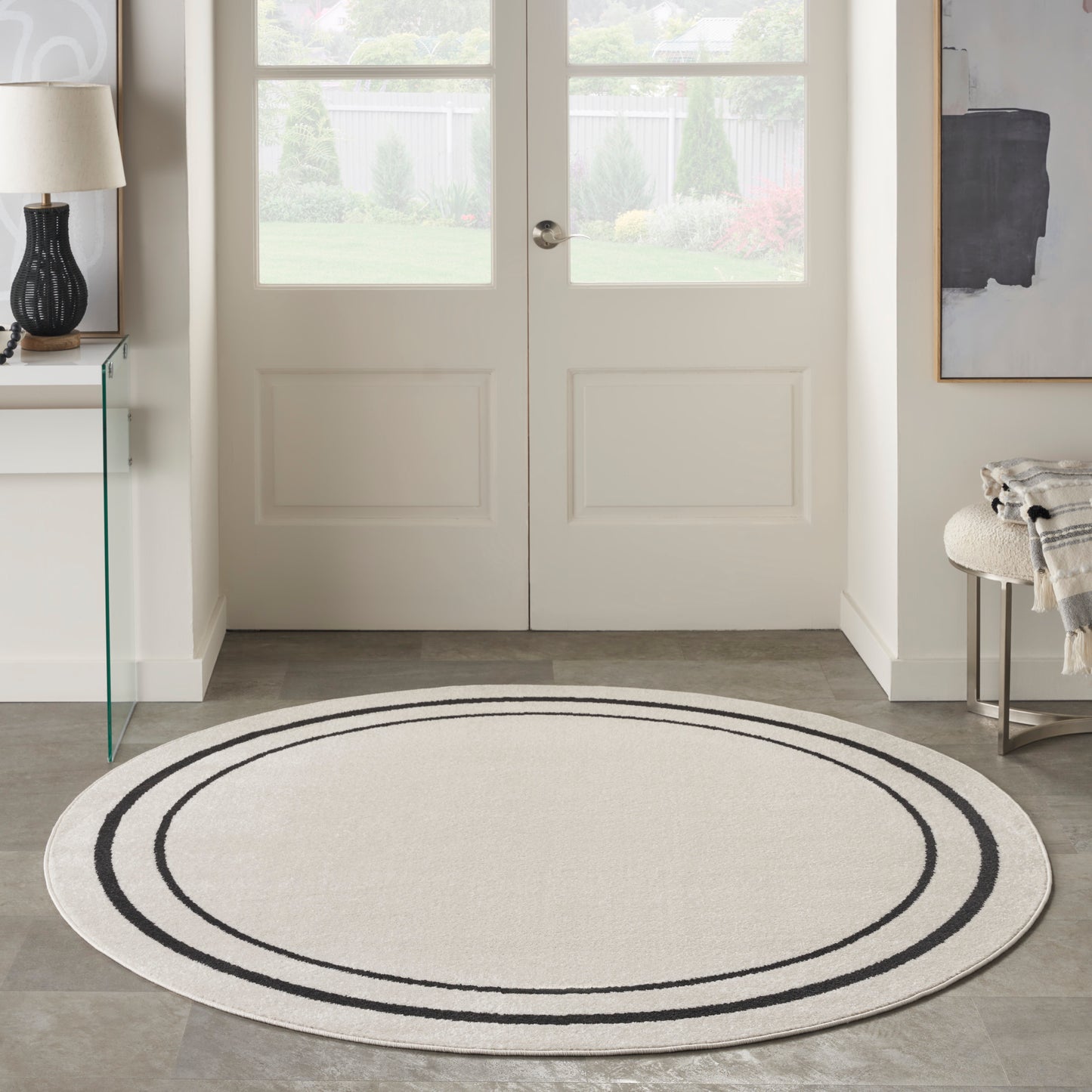 Nourison Nourison Essentials 8' x Round Ivory/Black Contemporary Rug