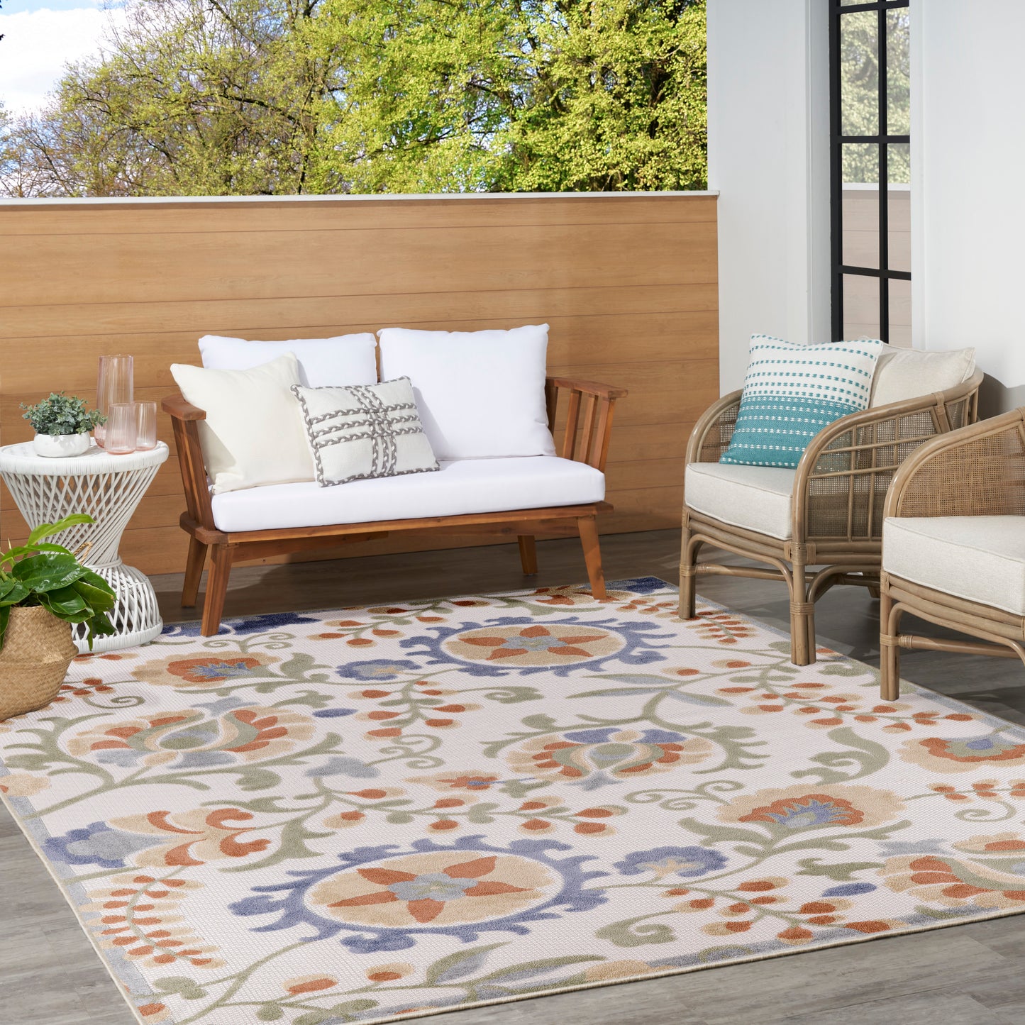 Nourison Aloha 7'10" x 10'6" Ivory Blue Outdoor Rug