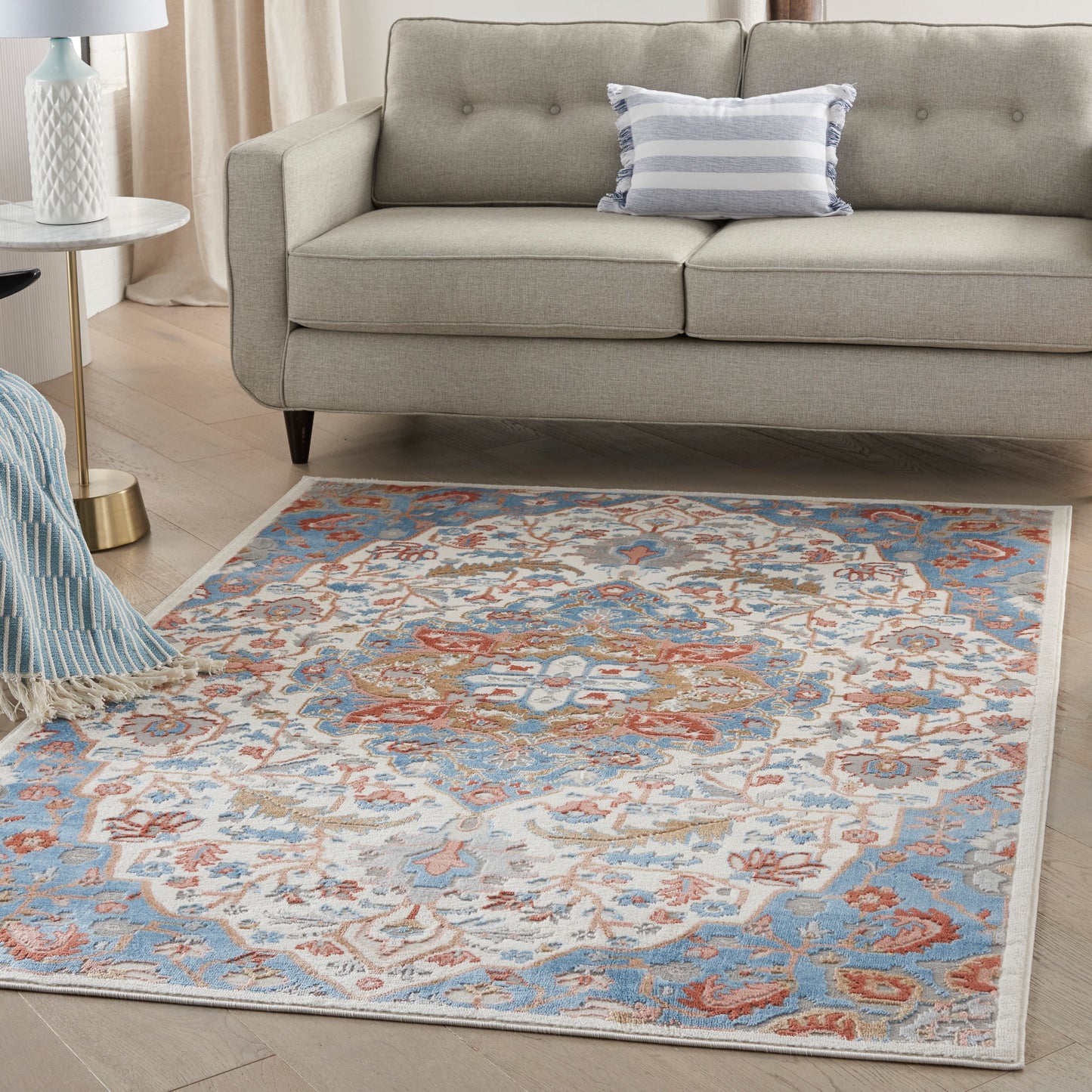 Nourison Elation 4' x 6' Ivory Blue Transitional Indoor Rug