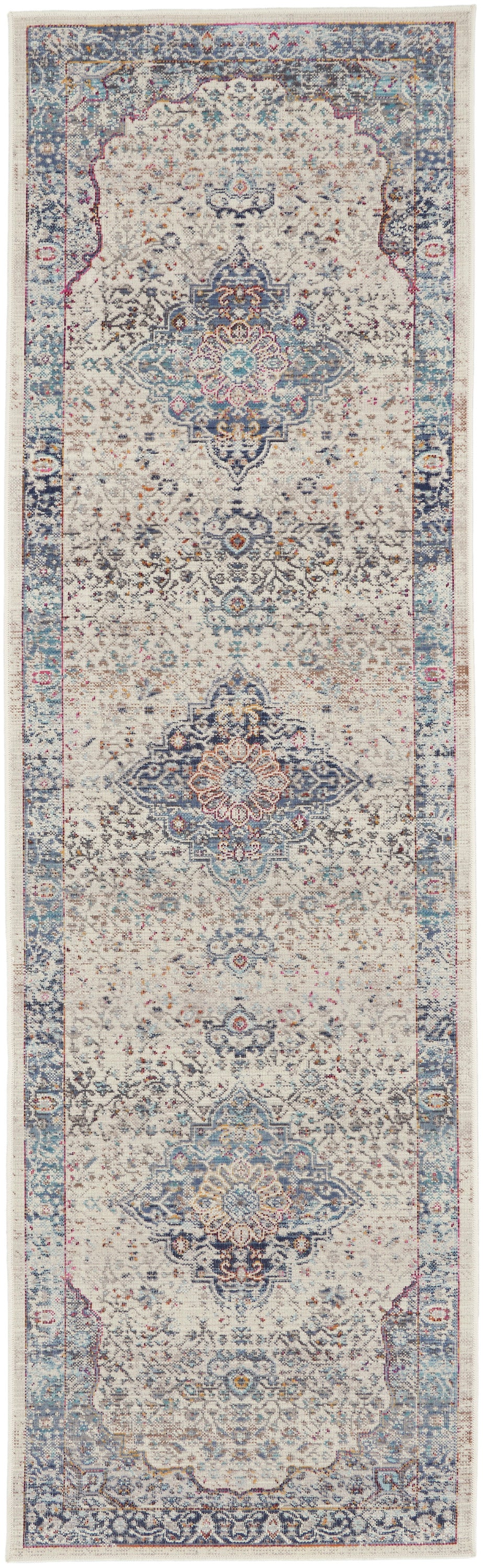 Nourison Vintage Kashan 2' x 6' Ivory Blue Vintage Indoor Rug