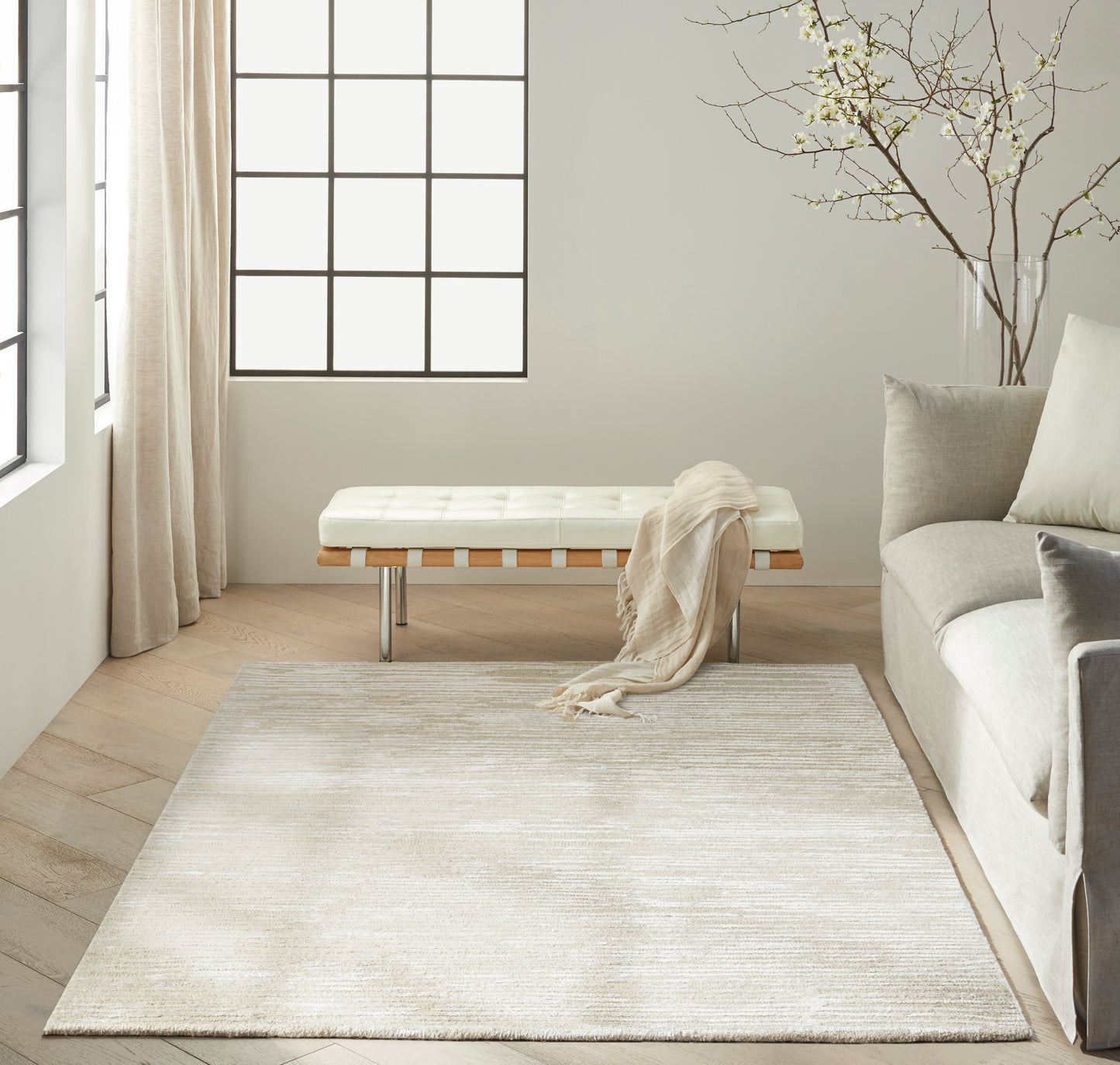 Calvin Klein CK010 Linear 3'9" x 5'9" Ivory Modern Indoor Rug