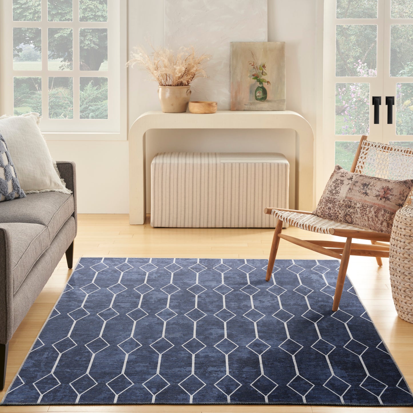 Nicole Curtis Machine Washable Series 1 4' x 6' Navy Modern Indoor Rug