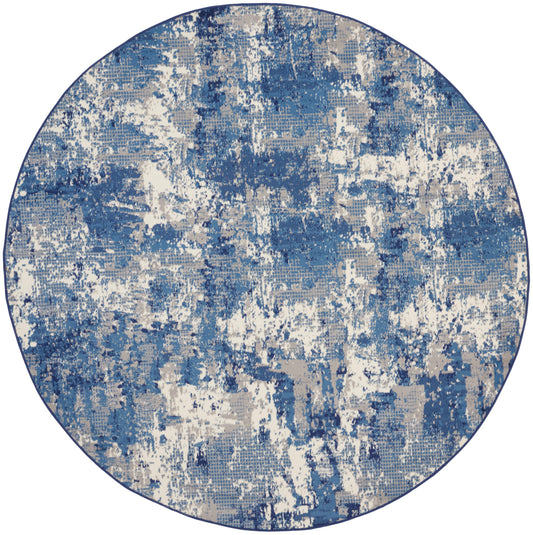 Nourison Grafix 8' x Round Navy Blue Modern Indoor Rug