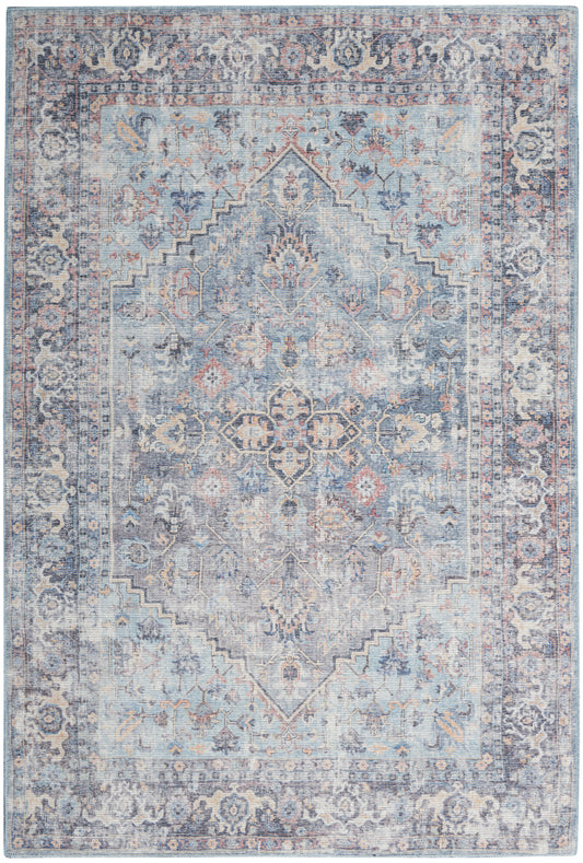 Nicole Curtis Machine Washable Series 1 6' x 9' Light Grey/Blue Vintage Indoor Rug