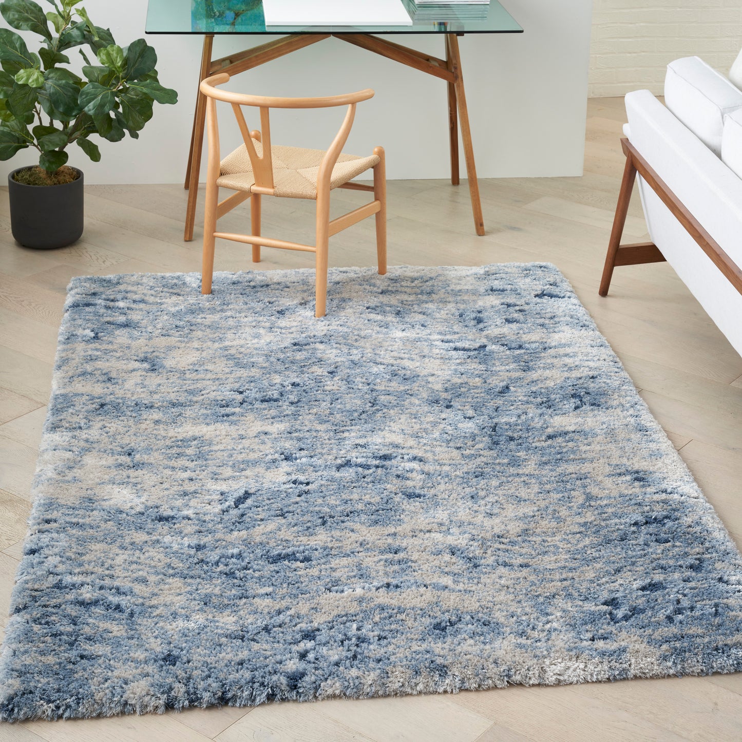 Nourison Dreamy Shag 5'3" x 7'3" Light Blue Shag Indoor Rug