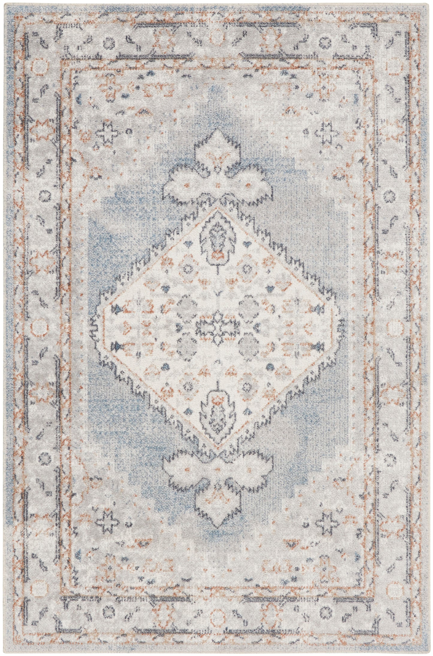 Nourison Astra Machine Washable 3'3" x 5' Light Blue Vintage Indoor Rug