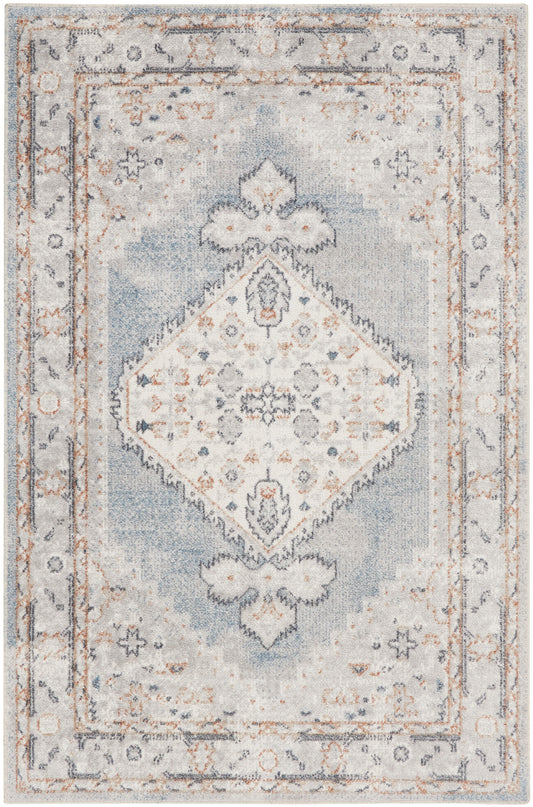 Nourison Astra Machine Washable 3'3" x 5' Light Blue Vintage Indoor Rug