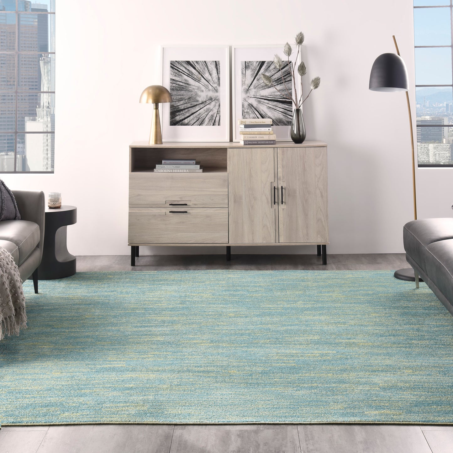 Nourison Nourison Essentials 9' x Square Blue Green Outdoor Rug