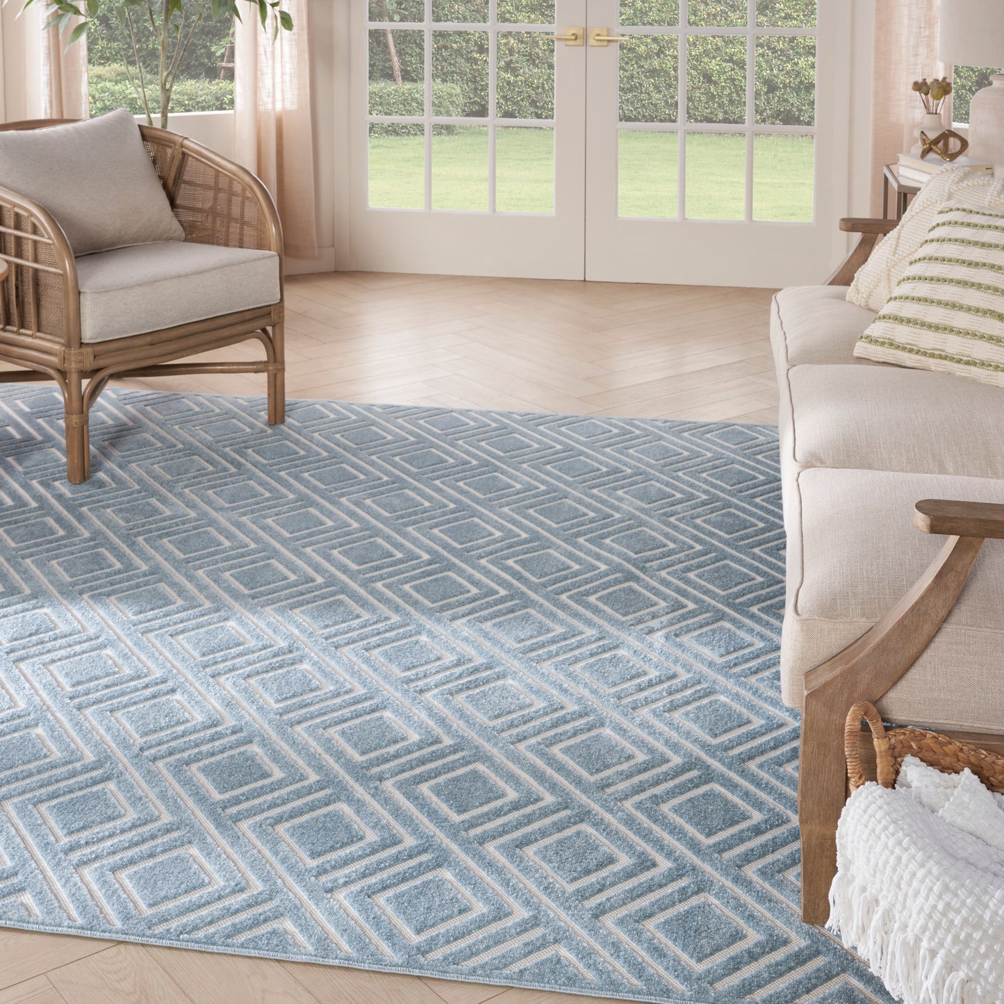 Nourison Care Free 7'10" x 9'10" Blue Modern Indoor Rug