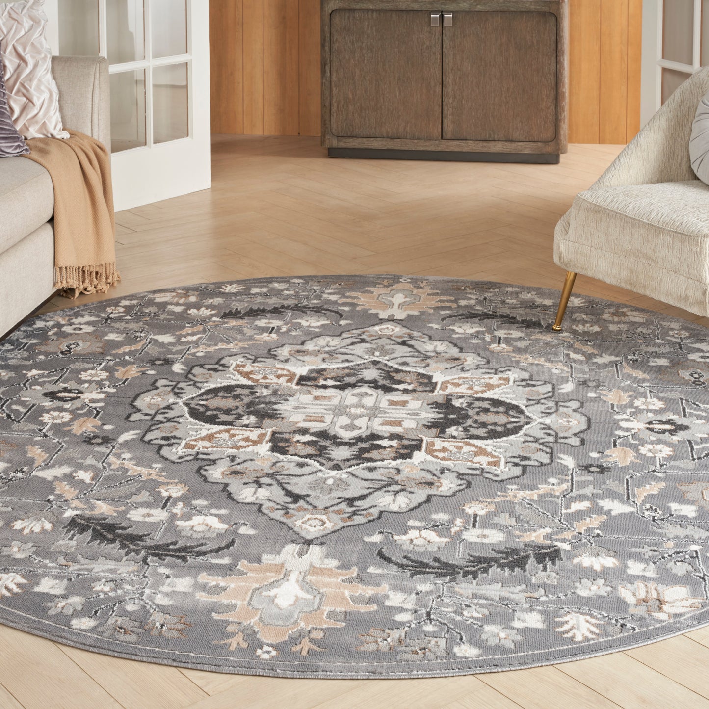 Nourison Elation 7’10” x Round Grey Transitional Indoor Rug