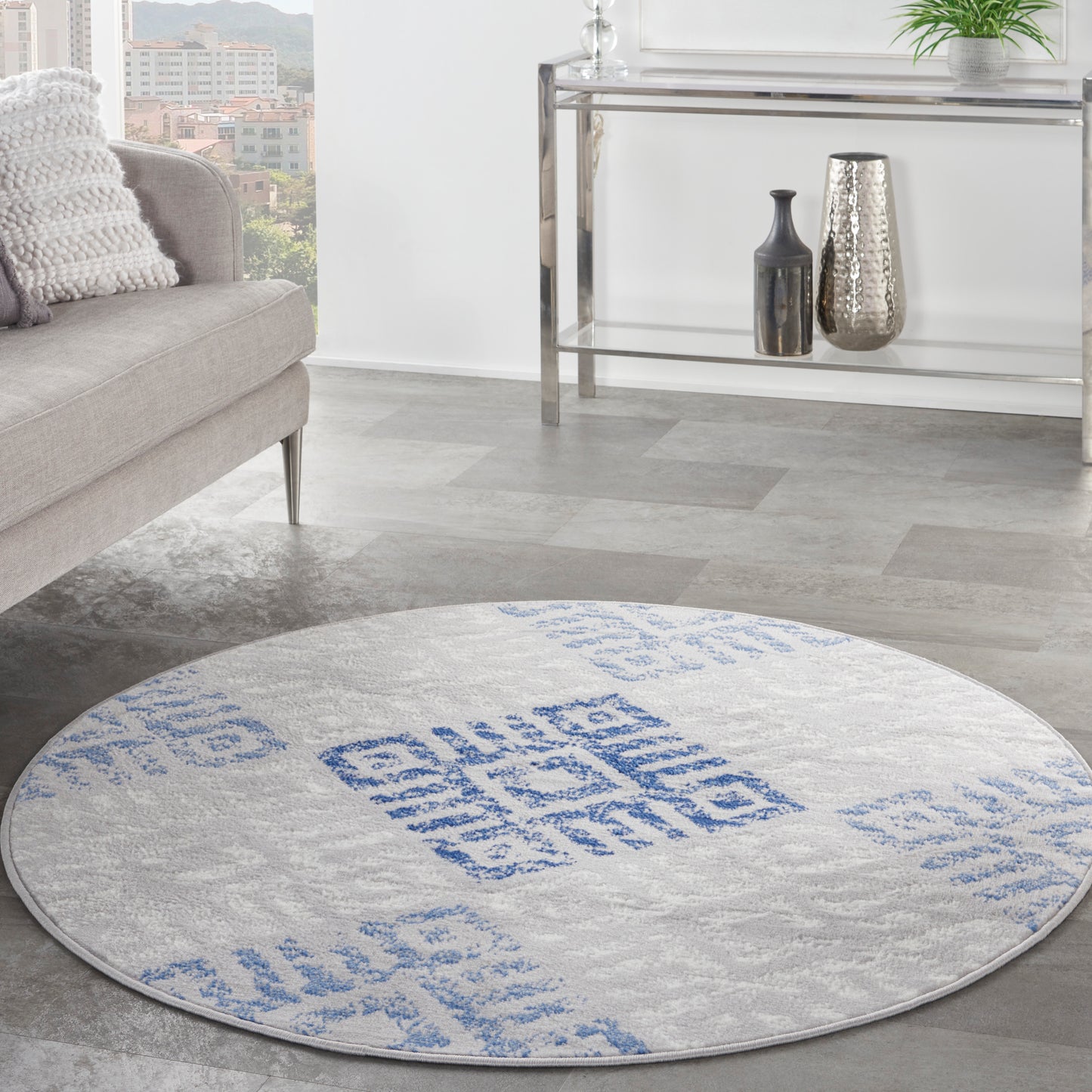 Nourison Whimsicle 5' x Round Grey Blue Bohemian Indoor Rug