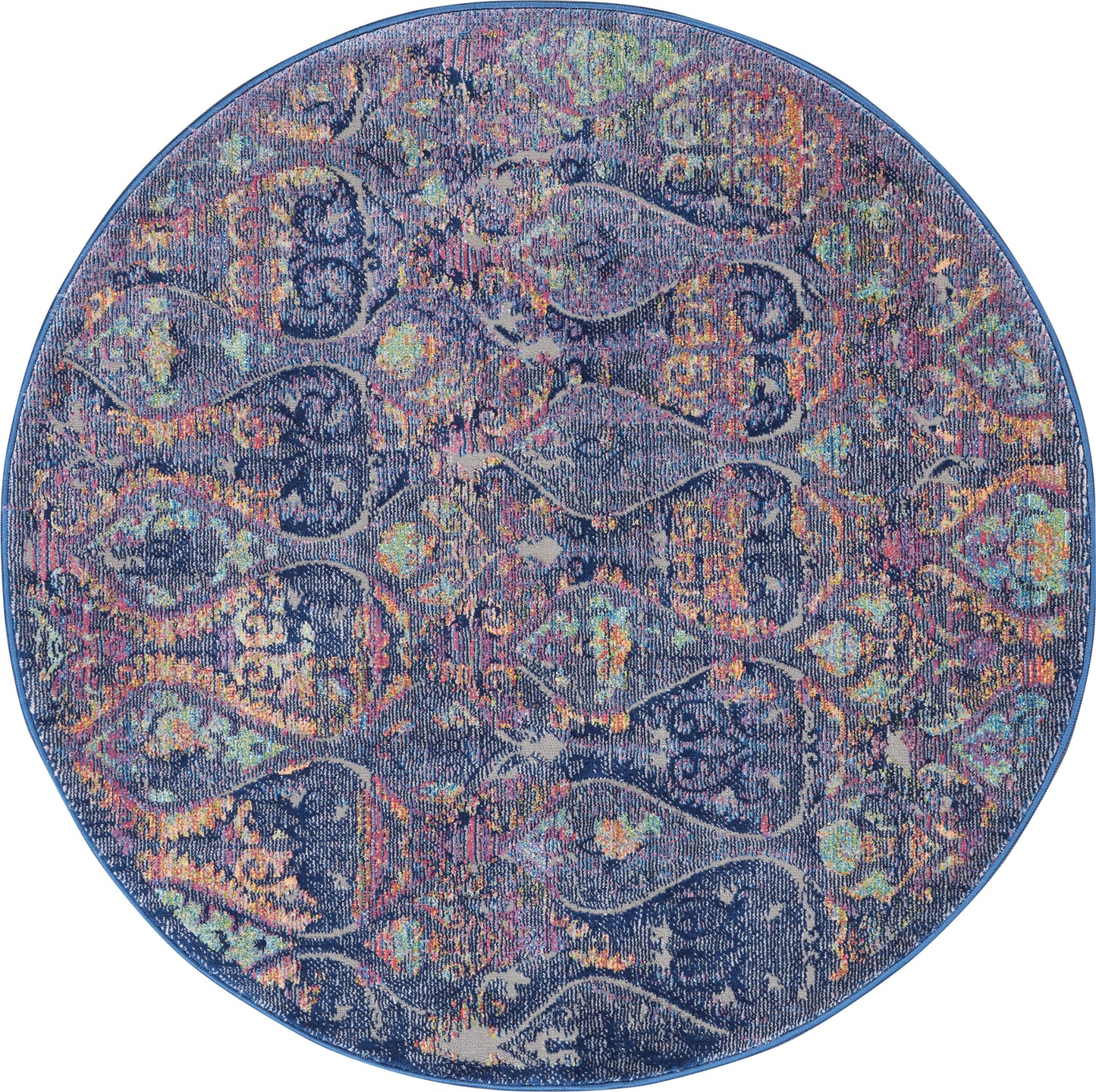 Nourison Ankara Global 4' x Round Navy Multicolor Bohemian Indoor Rug