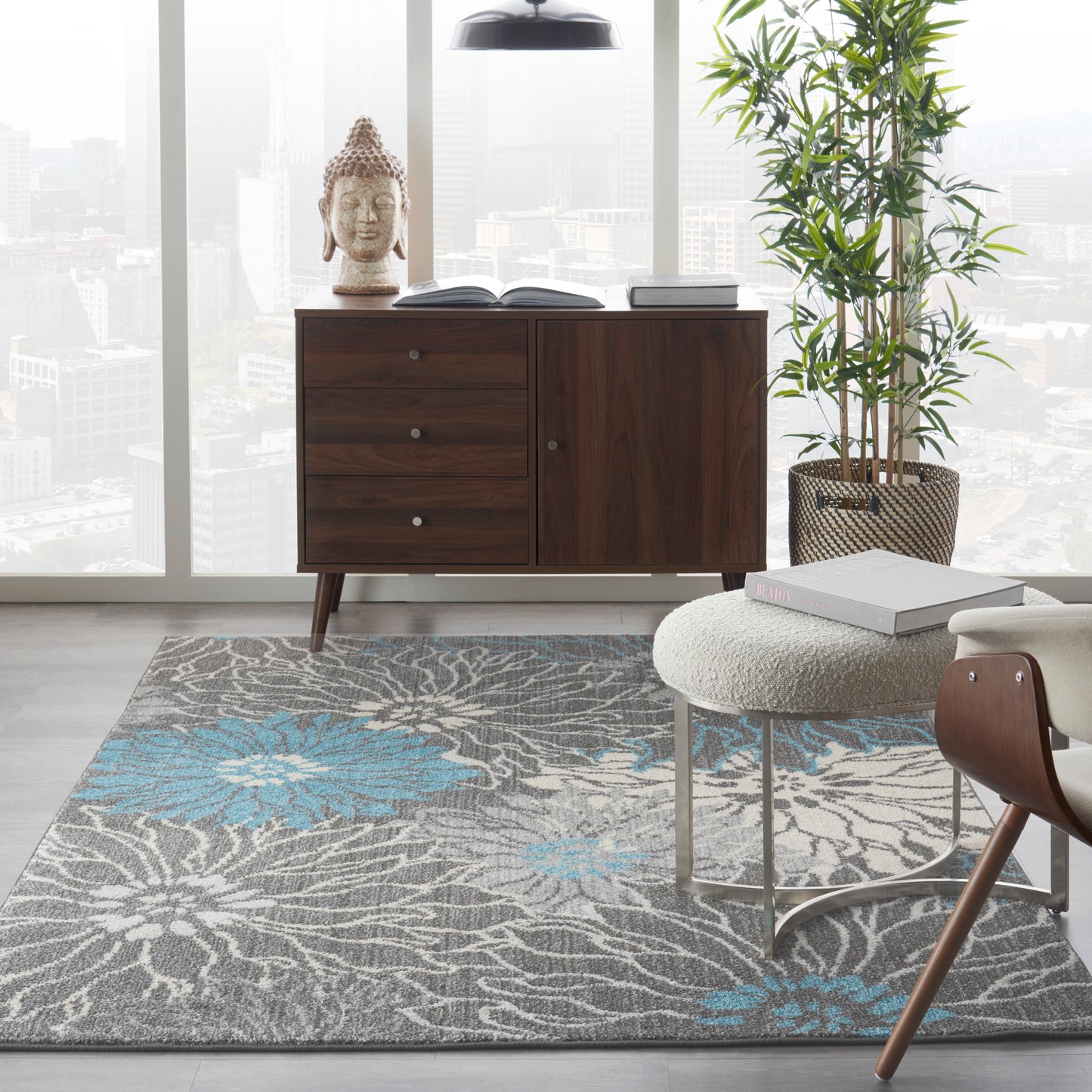 Nourison Passion 5'3" x 7'3" Charcoal Blue Contemporary Indoor Rug