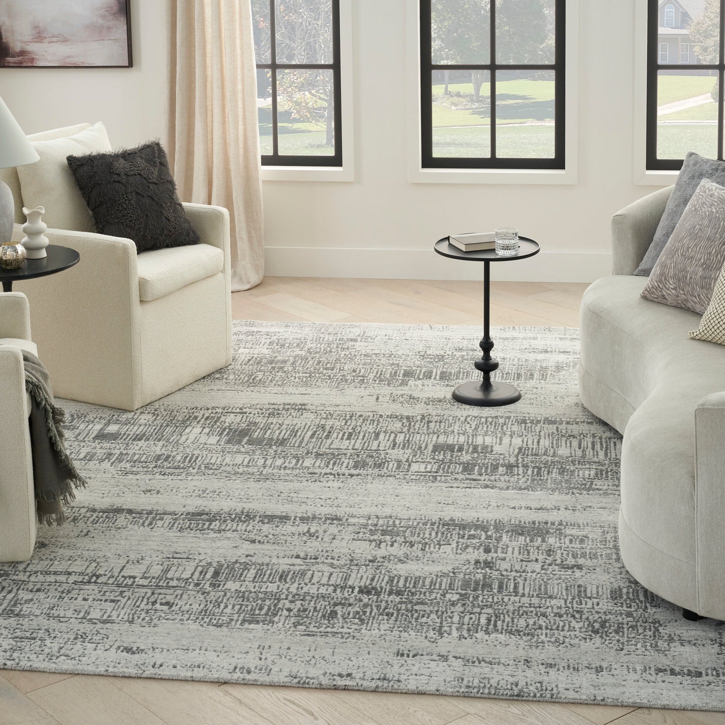 Nourison Harmony 7'9" x 9'9" Ivory Charcoal Modern Indoor Rug