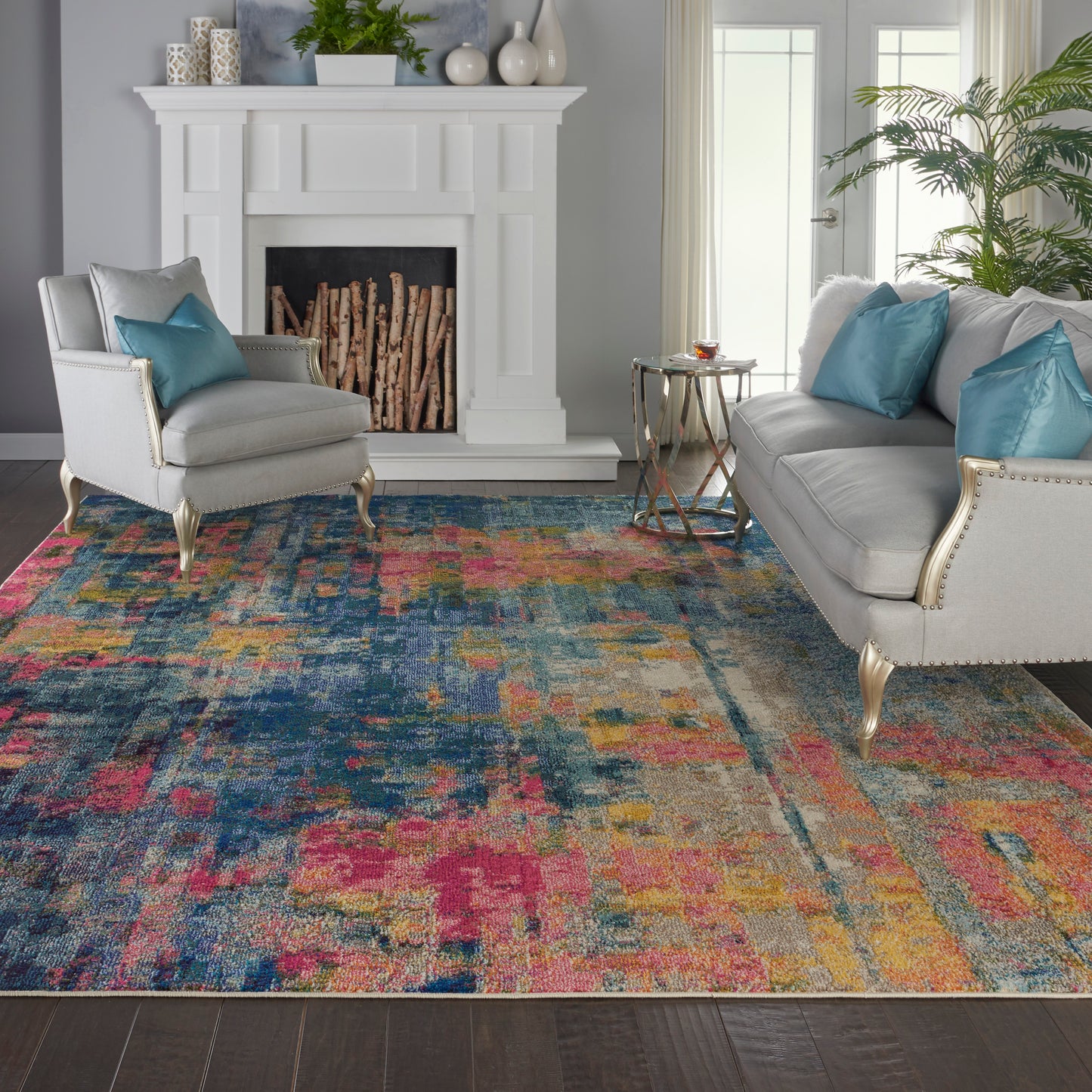 Nourison Celestial 9' x 12' Blue Yellow Modern & Contemporary Indoor Rug