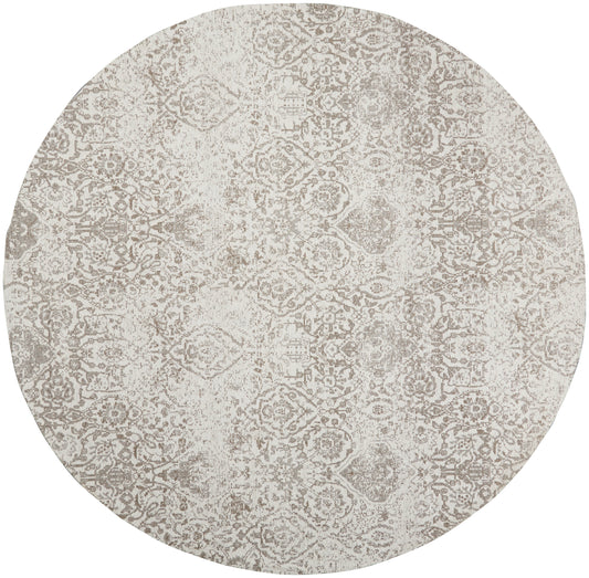 Nourison Damask 8' x Round Ivory Farmhouse Indoor Rug