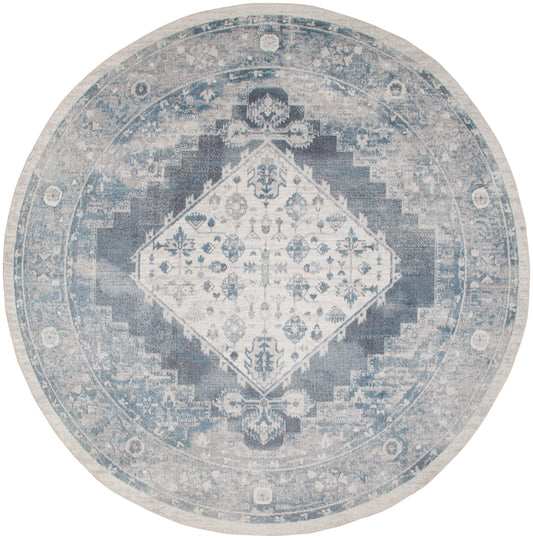 Nourison Astra Machine Washable 7'10" x Round Blue Ivory Vintage Indoor Rug