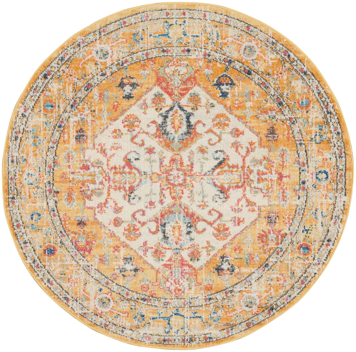 Nourison Passion 5' x Round Ivory/Yellow Bohemian Indoor Rug