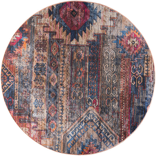 Nicole Curtis Machine Washable Series 1 7'10" x Round Multicolor Vintage Indoor Rug