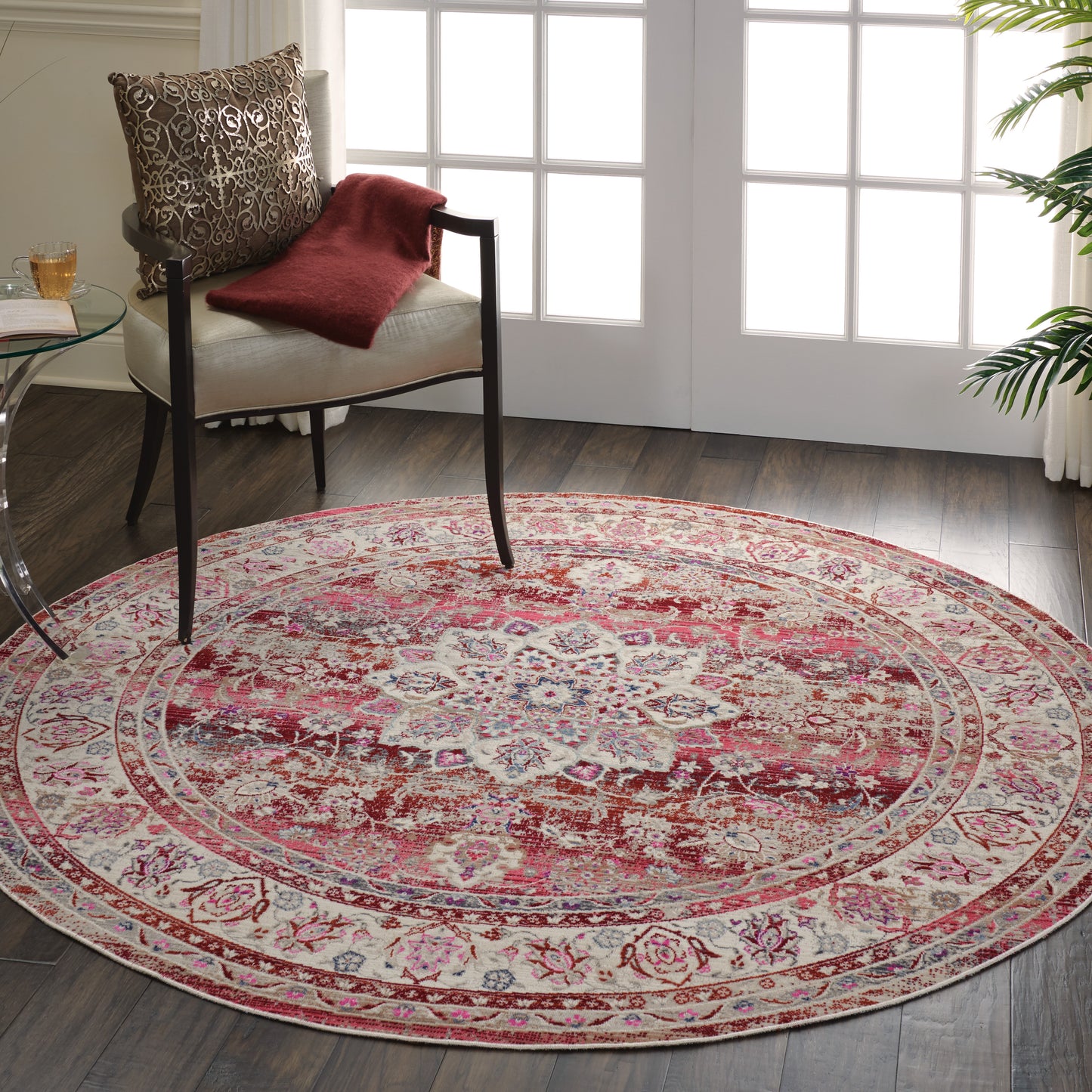 Nourison Vintage Kashan 4' x Round Red Vintage Indoor Rug