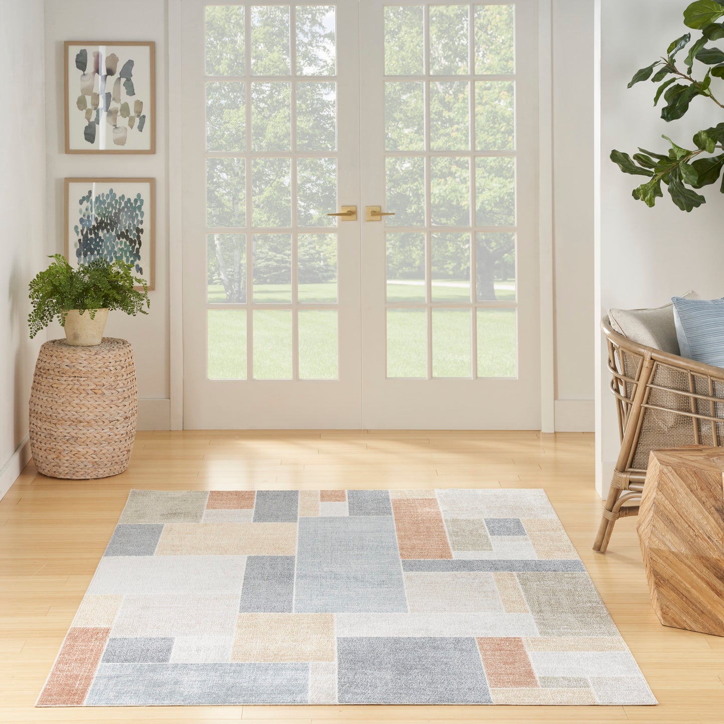 Nourison Astra Machine Washable 5'3" x 7' Multicolor Contemporary Indoor Rug