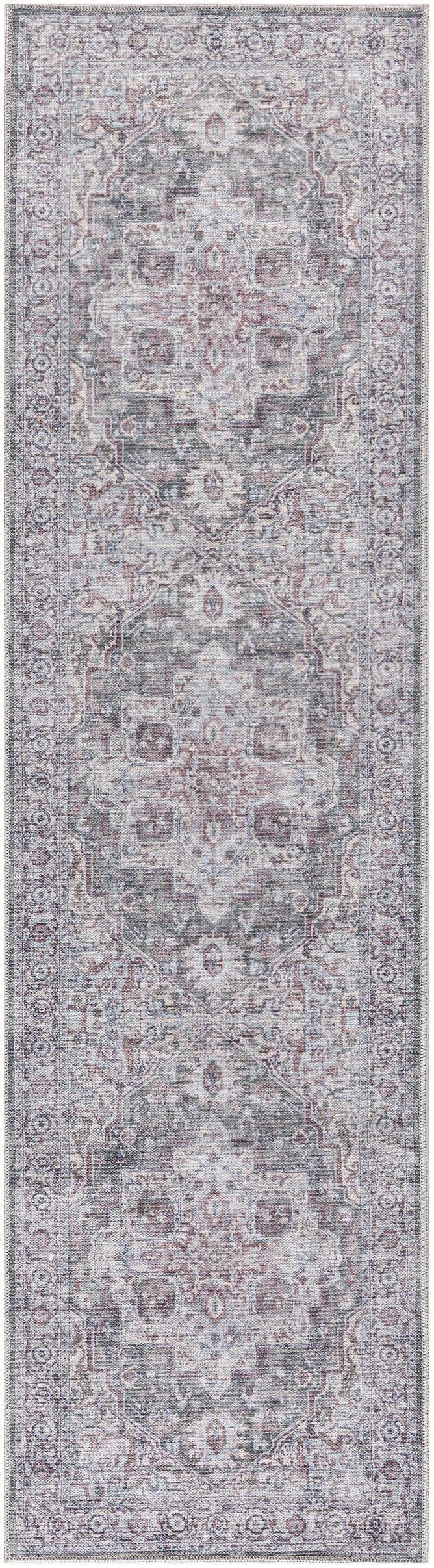 Nicole Curtis Machine Washable Series 1 2'2" x 8' Ivory Grey Vintage Indoor Rug