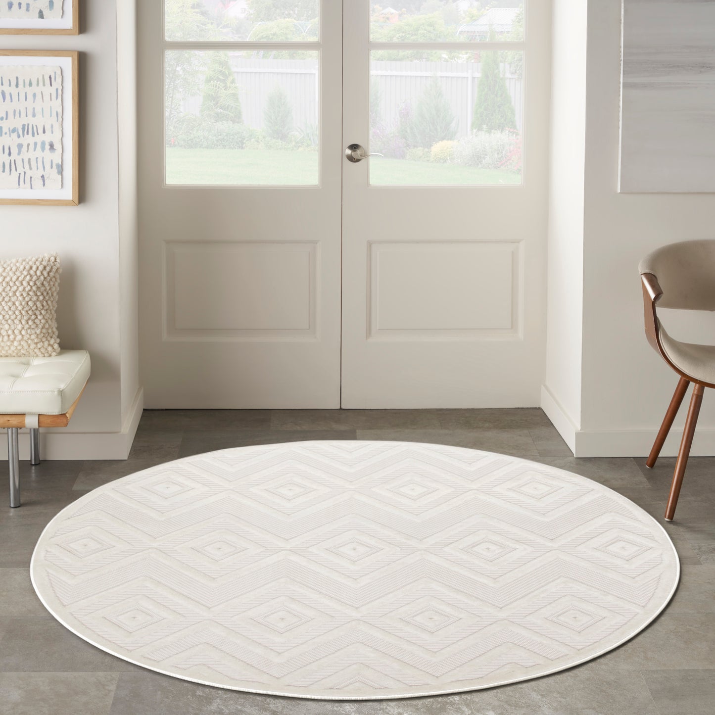 Nourison Versatile 5' x Round Ivory White Modern Rug