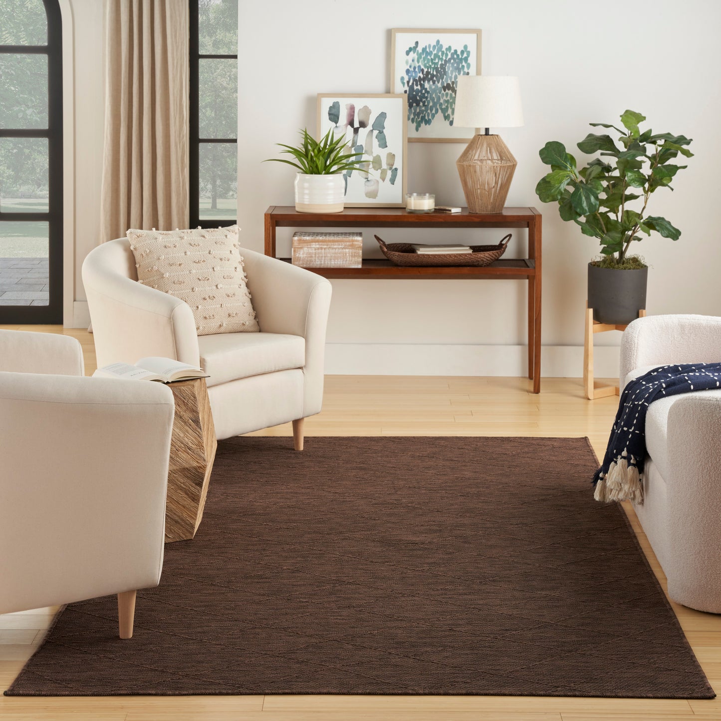 Nourison Washable Solutions 4' x 6' Mocha Modern Rug