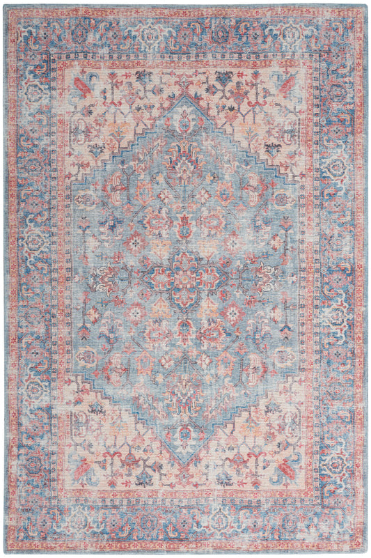 Nicole Curtis Machine Washable Series 1 5'3" x 7'3" Blue Multicolor Vintage Indoor Rug