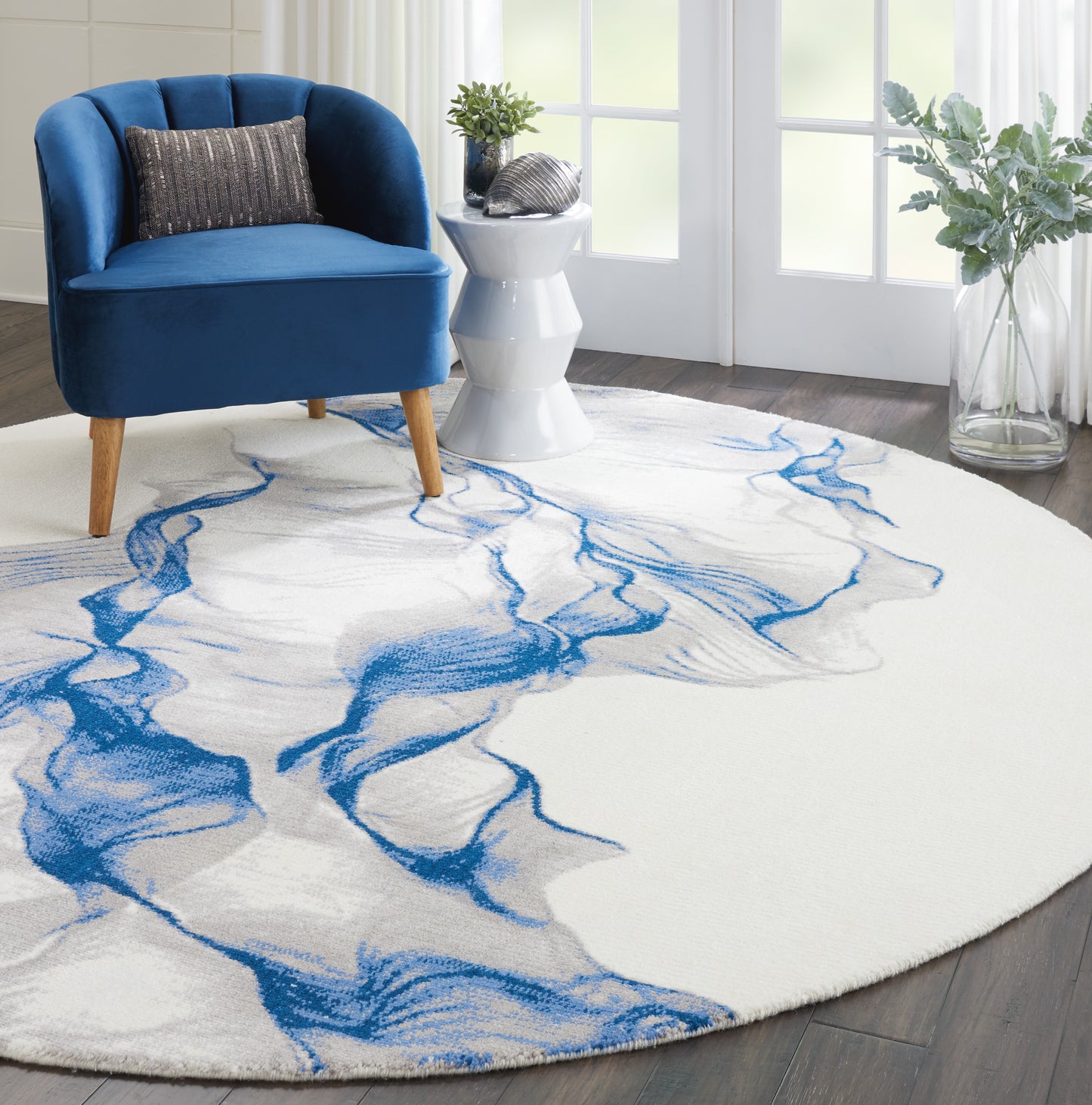 Nourison Twilight 8' x Round Ivory/Blue Modern Indoor Rug