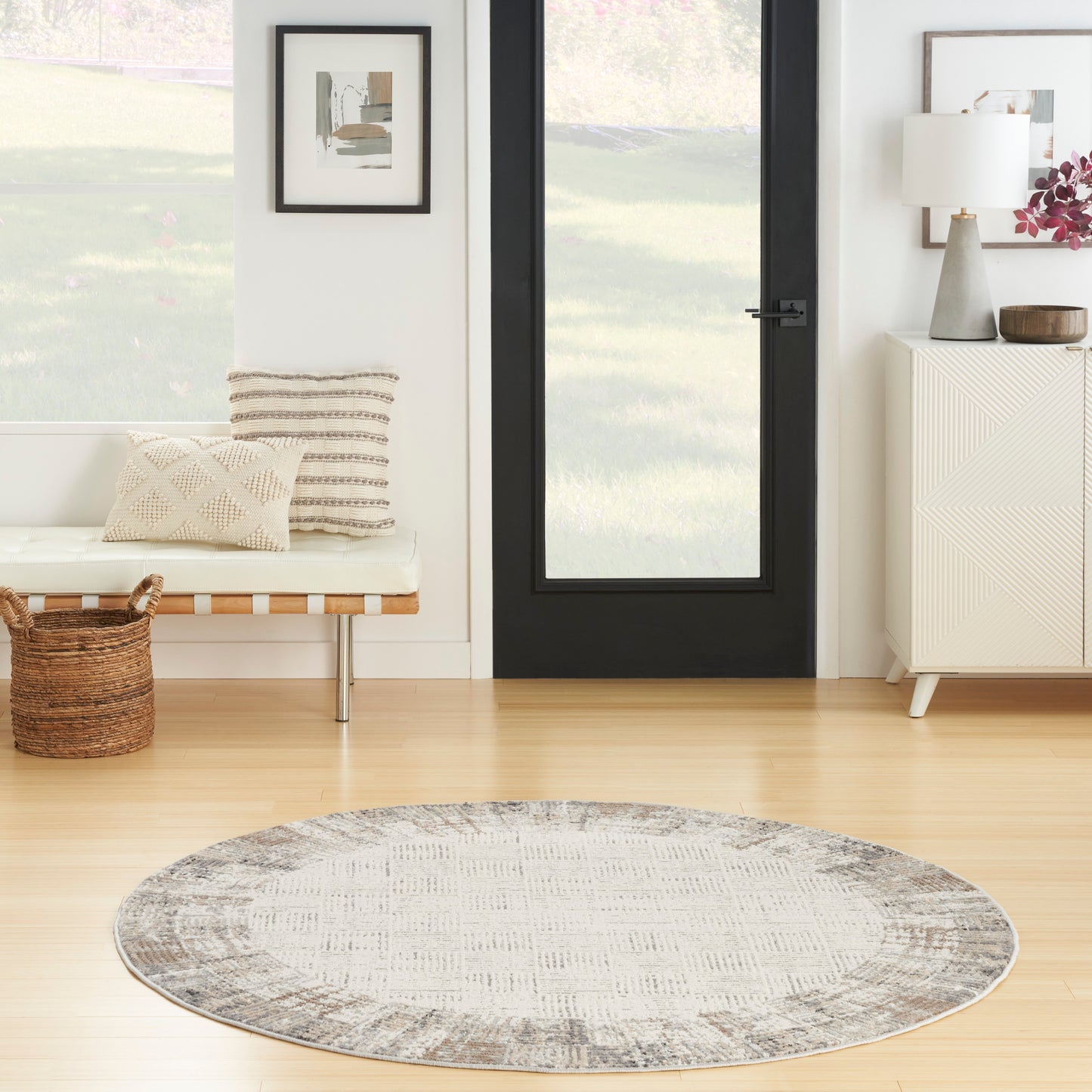 Nourison Elation 5'3" x Round Ivory Grey Modern Indoor Rug