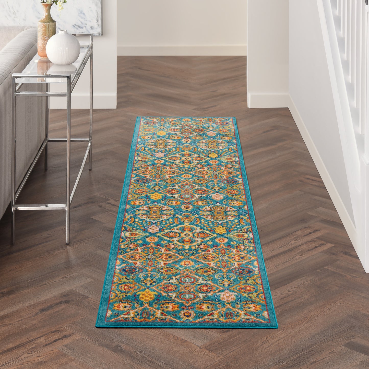 Nourison Allur 2'3" x 7'6" Turquoise Ivory Bohemian Indoor Rug