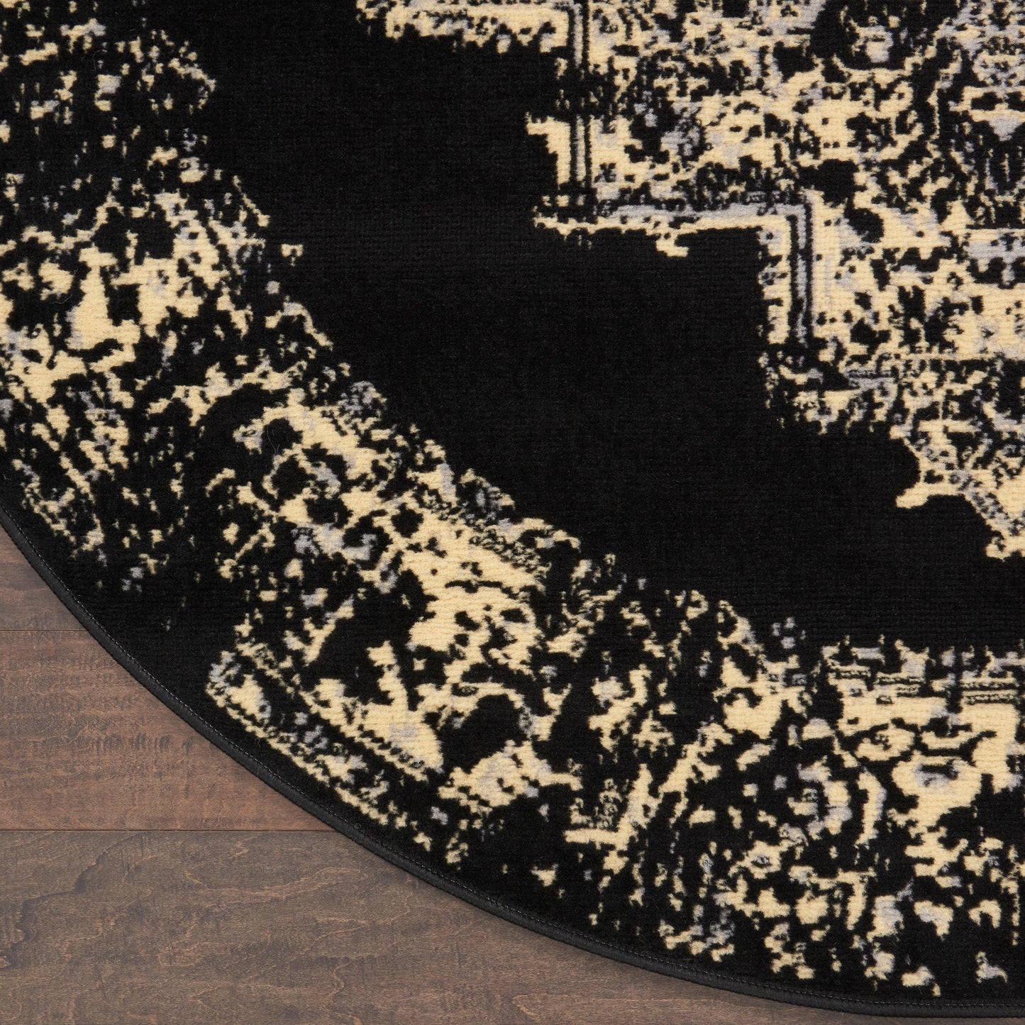 Nourison Grafix 4' x Round Black Vintage Indoor Rug