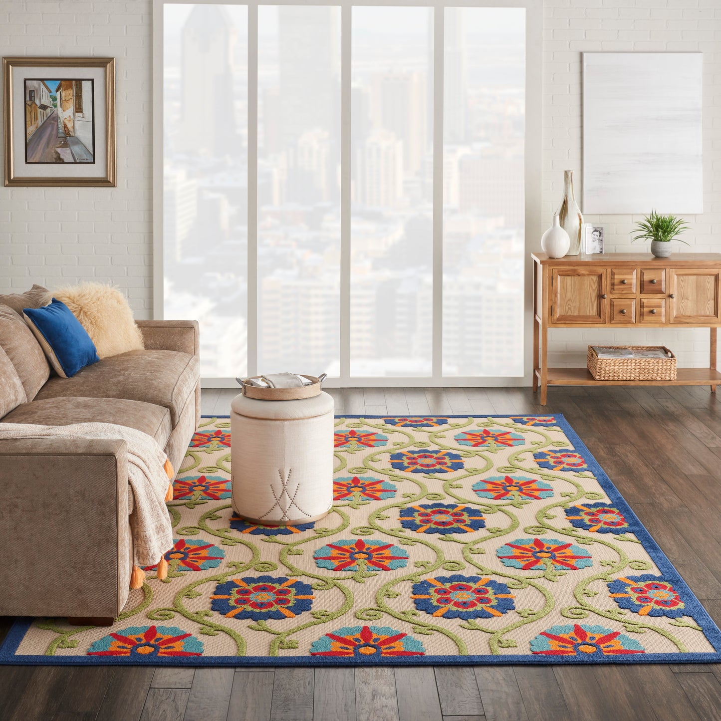 Nourison Aloha 7' x 10' Blue Multicolor Contemporary Rug