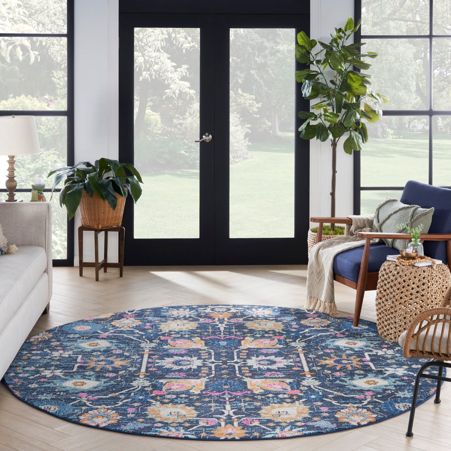 Nourison Passion 8' x Round Navy Bohemian Indoor Rug