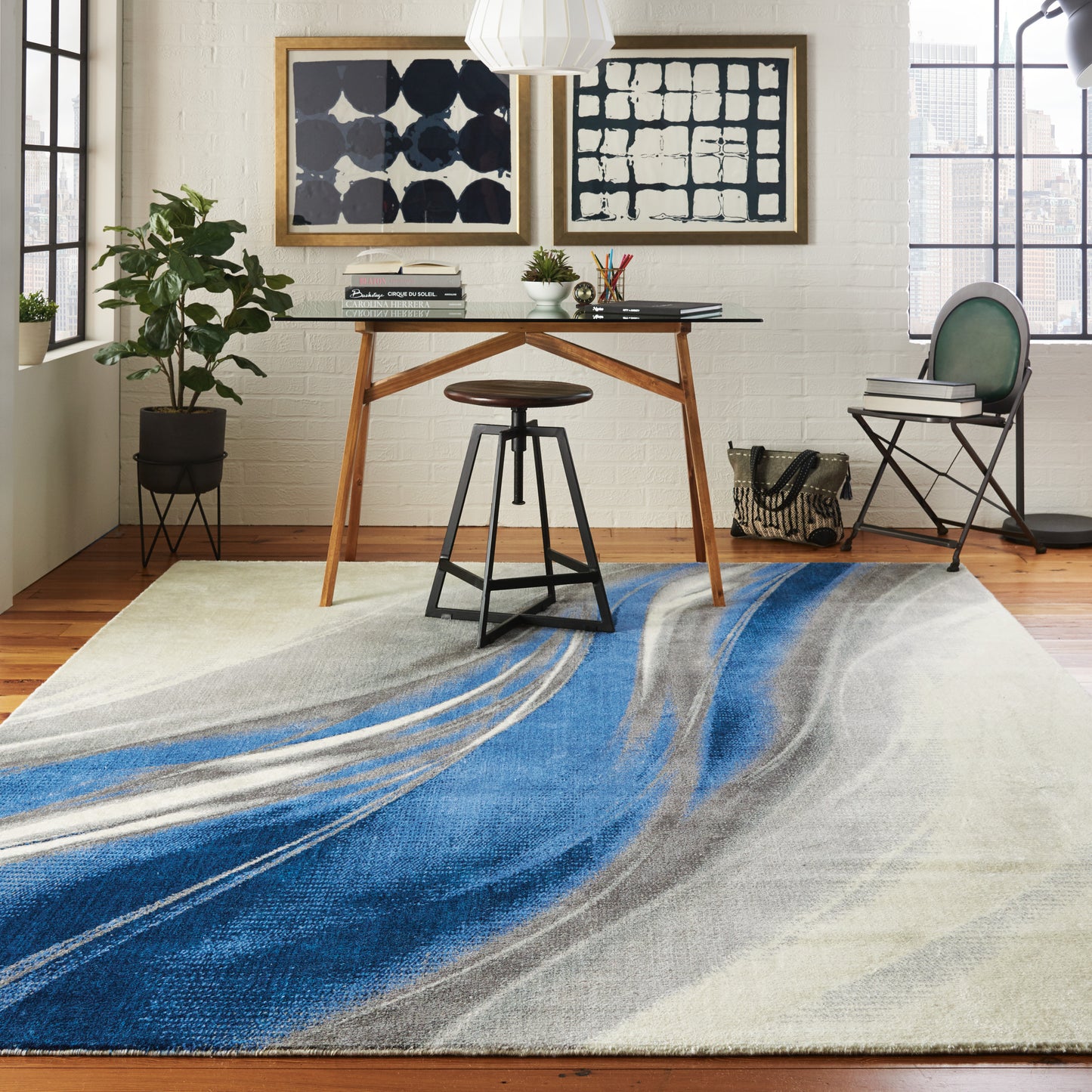 Nourison Twilight 7'9" x 9'9" Ivory Grey Blue Modern Indoor Rug