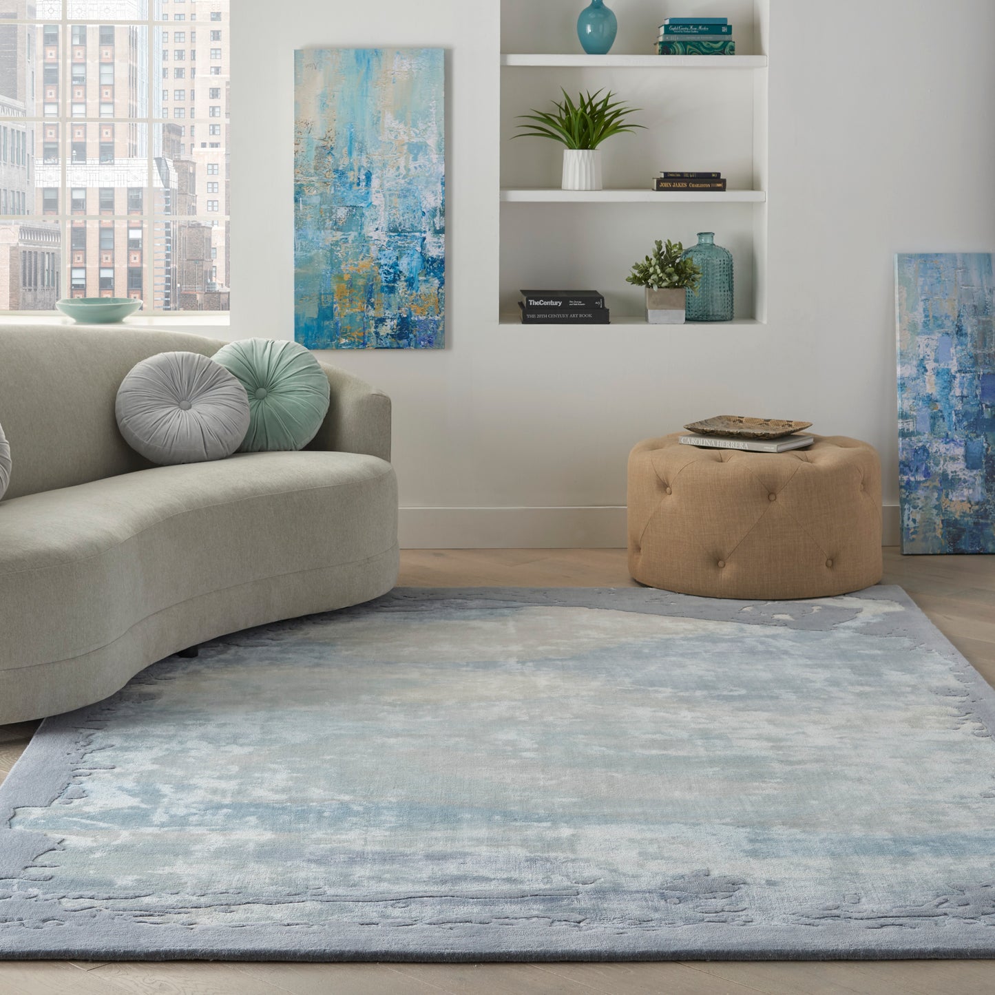 Nourison Prismatic 7'9" x 9'9" Seafoam/Silver Modern Indoor Rug