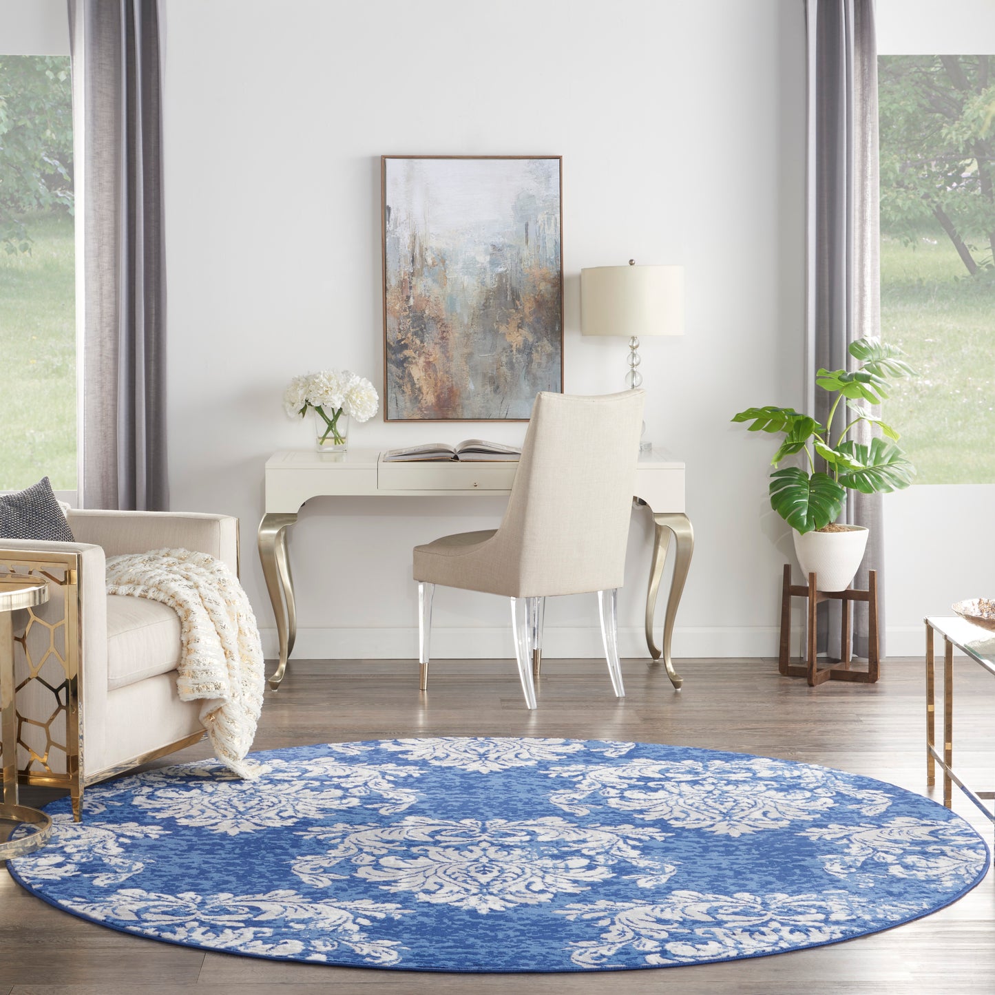 Nourison Whimsicle 8' x Round Navy Ivory Farmhouse Indoor Rug