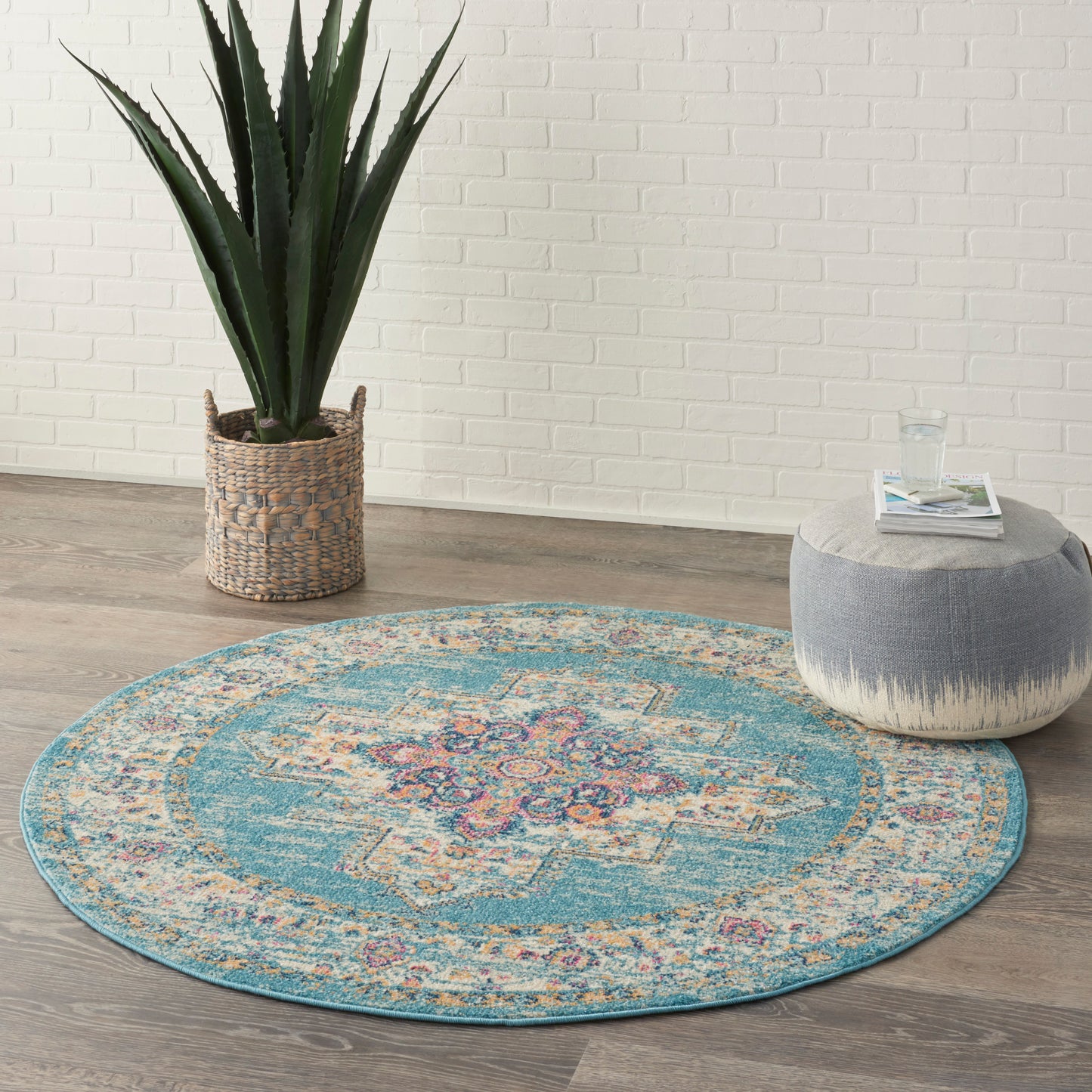 Nourison Passion 4' x Round Light Blue Bohemian Indoor Rug