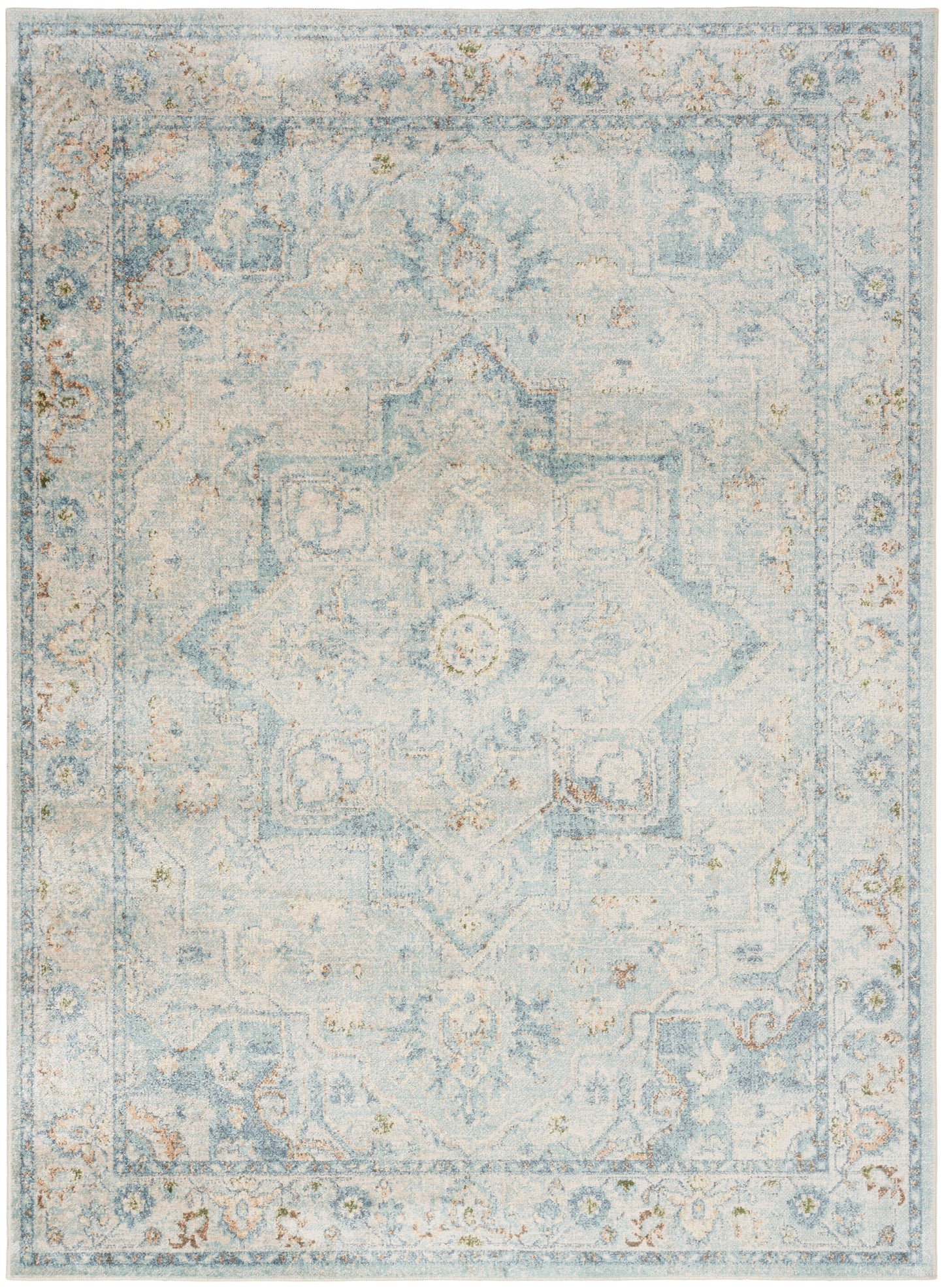 Nourison Astra Machine Washable 4' x 6' Light Blue Vintage Indoor Rug