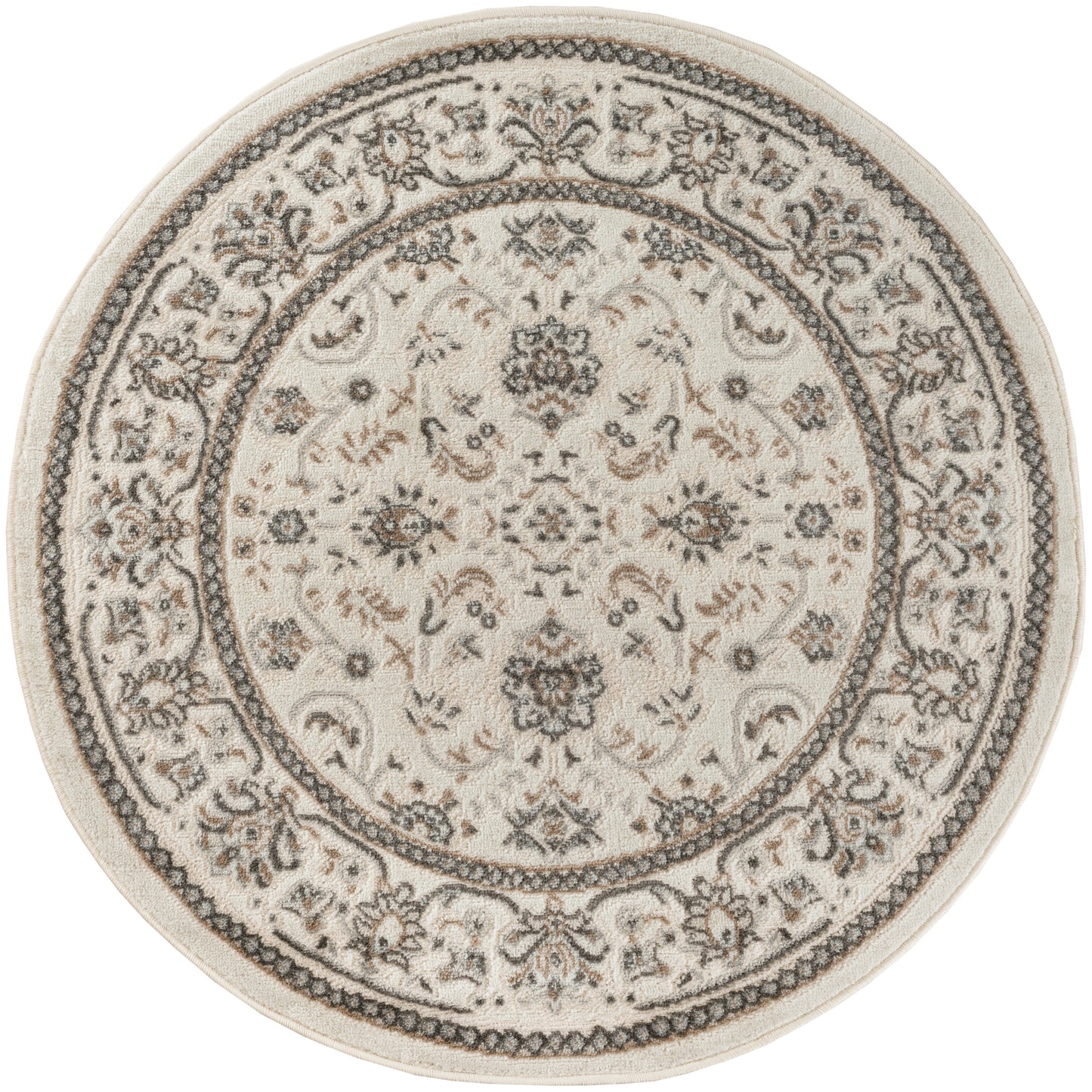 Nourison Serenity Home 4' x Round Ivory Mocha Vintage Indoor Rug