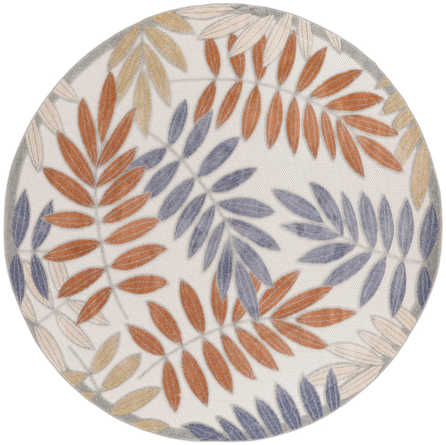 Nourison Aloha 5'3" x Round Blue Mocha Outdoor Rug