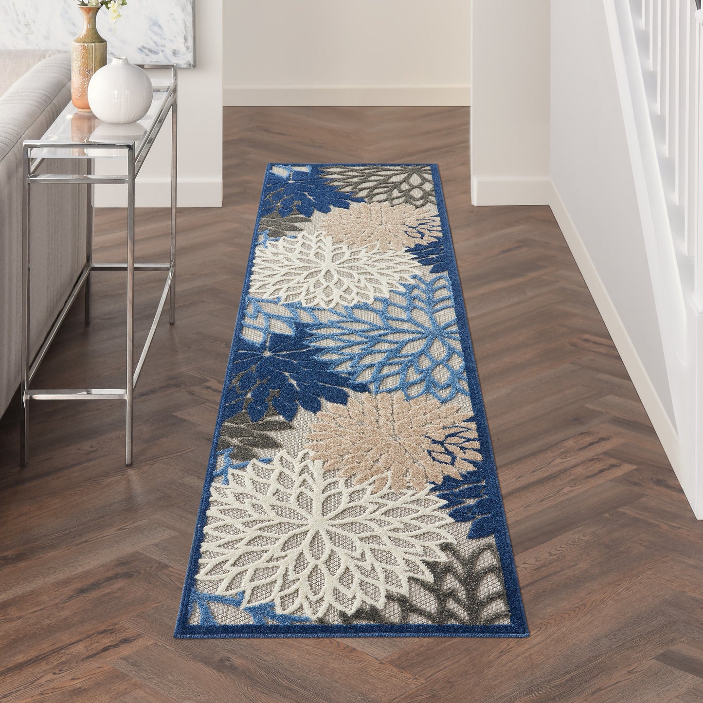 Nourison Aloha 2'3" x 12' Blue Multicolor Tropical Rug